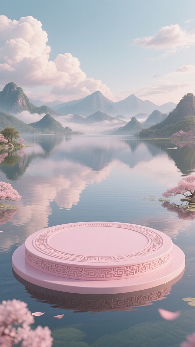 💘湖面回纹圆台，七夕粉色古典梦境🎊