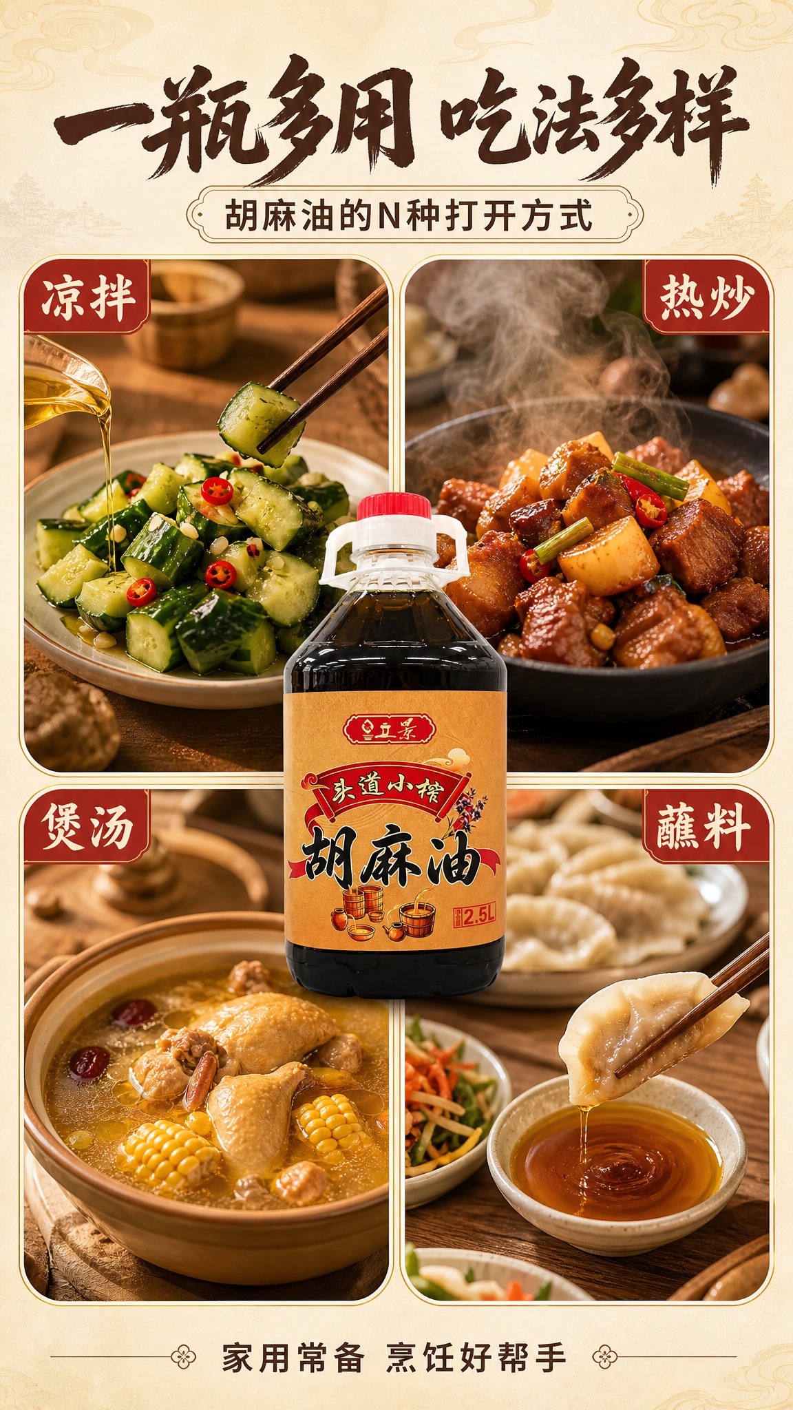 [商品] 使用【图5】2.5L装立景头道小榨胡麻油；保留红色瓶… - 图片创意预览