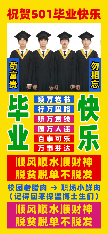 毕业季毕业祝福搞怪土味风全屏竖版海报预览效果