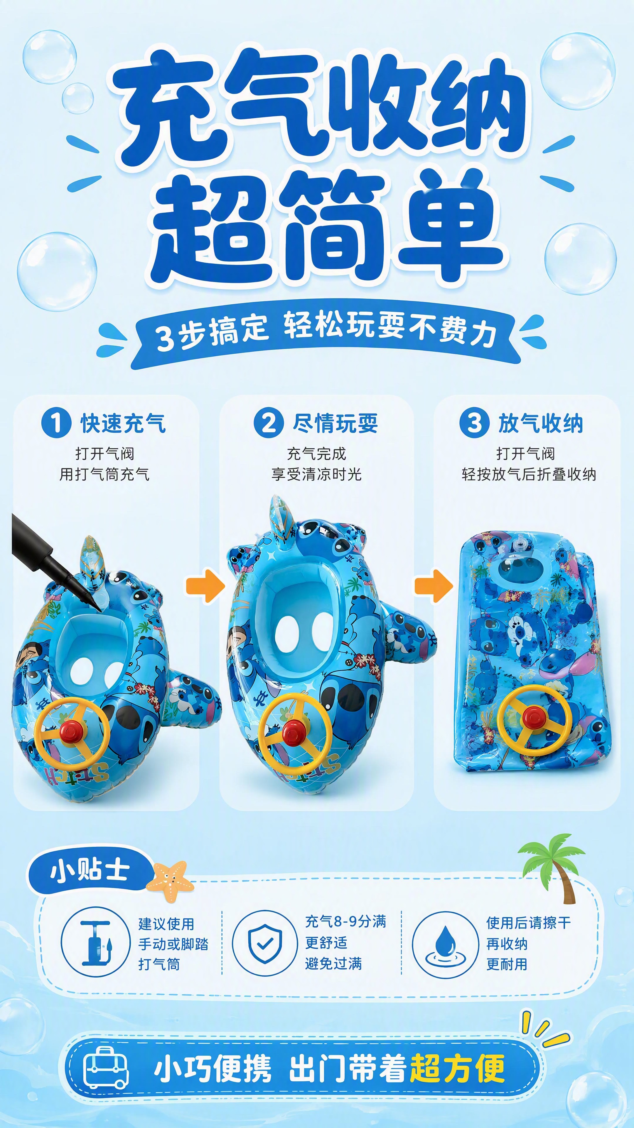 [第14张] 使用说明页-充气放气收纳小贴士。本张使用【图2】… - 图片创意预览