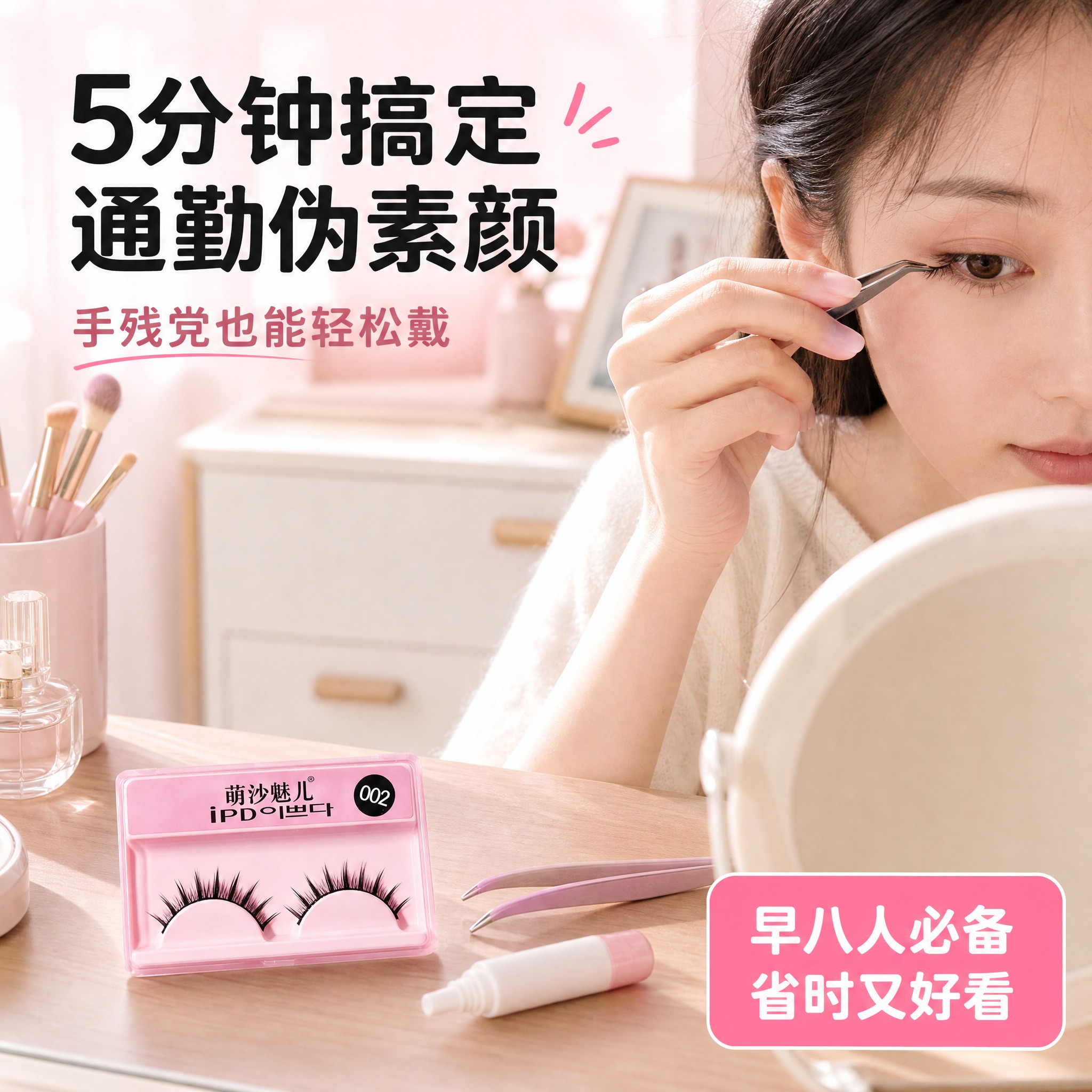 [主图-5] 场景展示 日常通勤妆容场景。 [统一基调] 粉白… - 图片创意预览