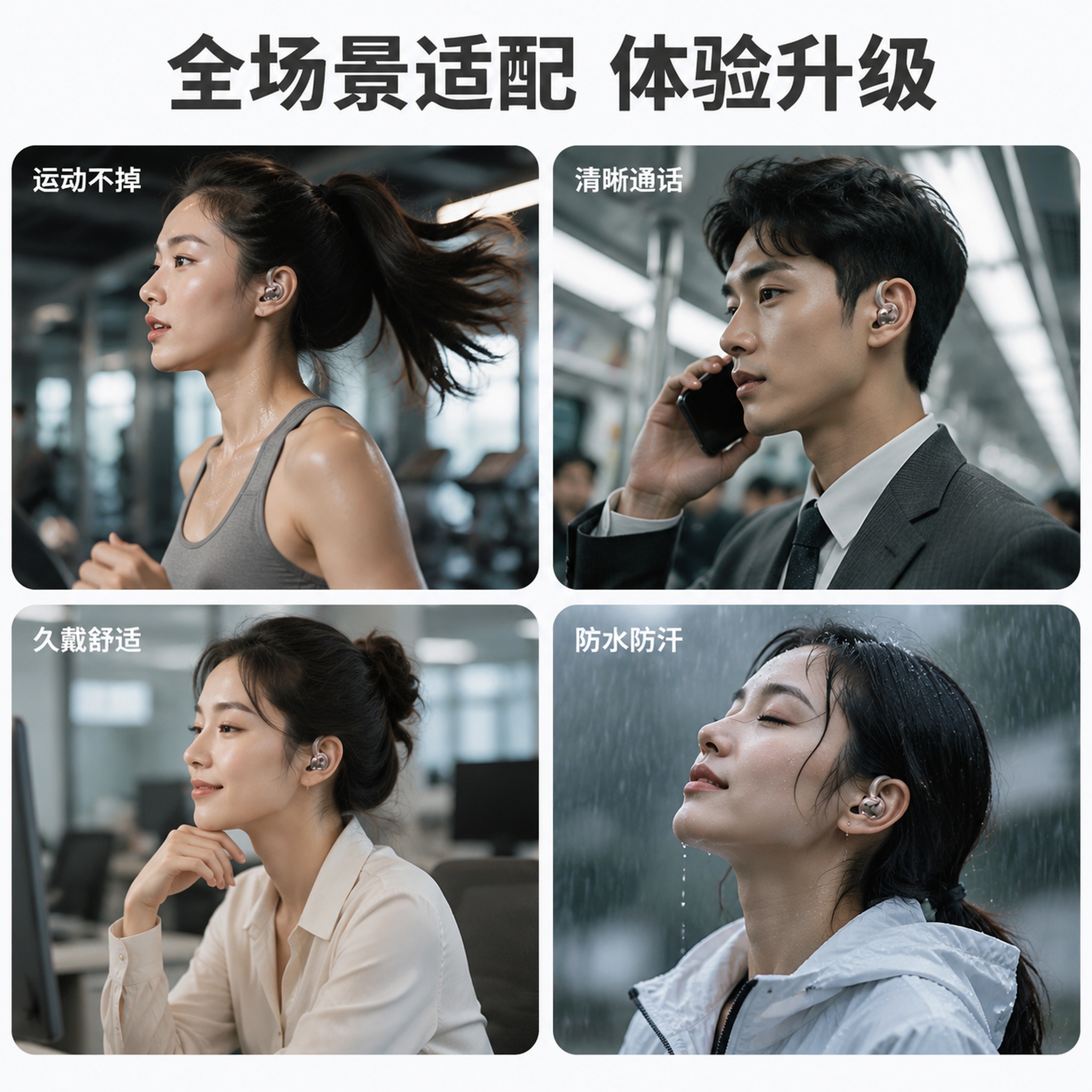[主图-4] 耳夹式蓝牙耳机多场景体验展示页 [氛围风格] 生… - 图片创意预览