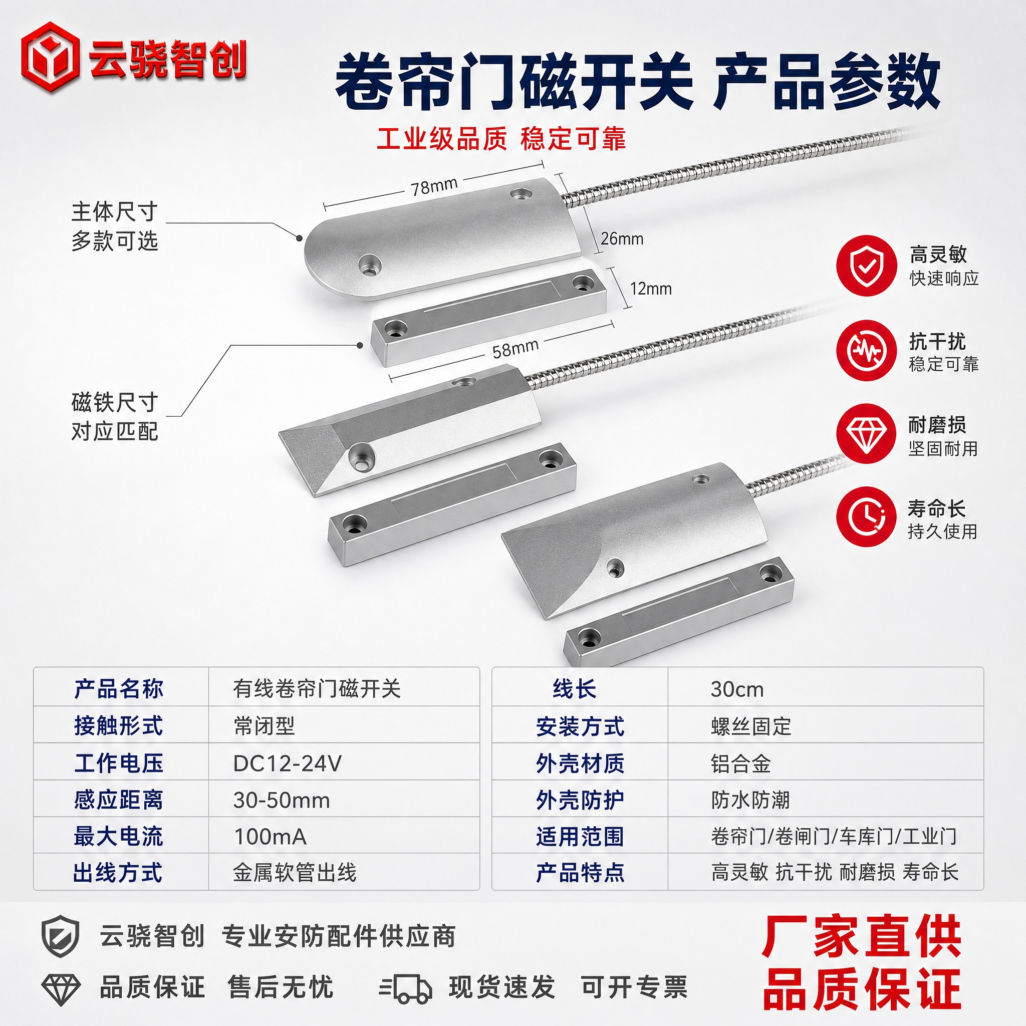 [主图-5 介绍图片] 有线卷帘门磁开关核心参数与产品介绍，全… - 图片创意预览
