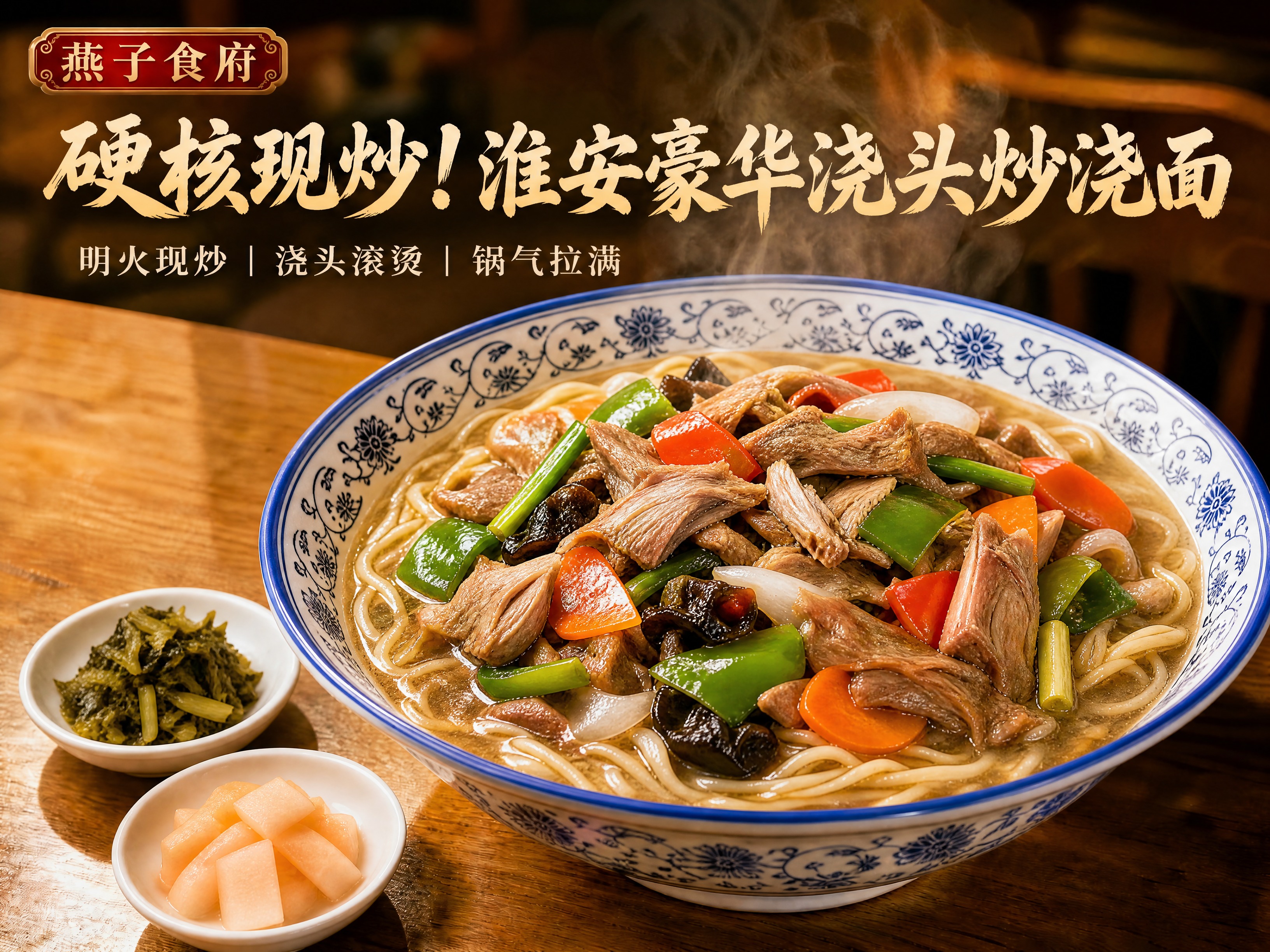 参考这张已交付的肉丝炒浇面统一版头图，保持同一套门店头图的视觉… - 图片创意预览