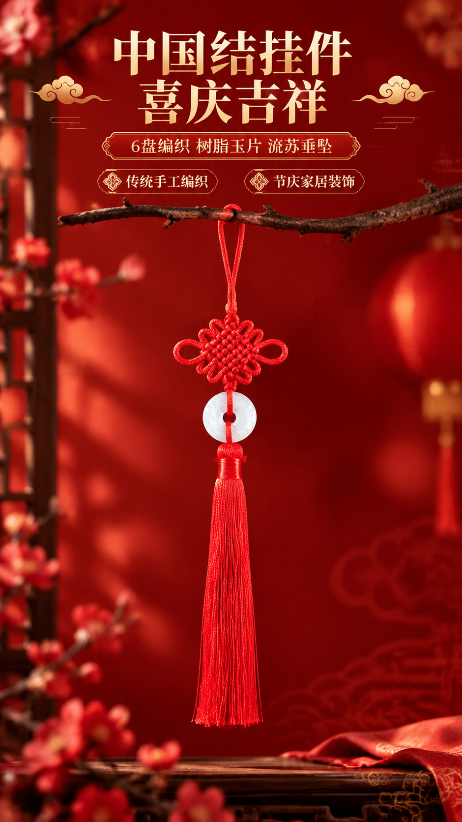 [商品] 使用【图1】6盘中国红中国结挂件（配树脂玉片）；保留… - 图片创意预览