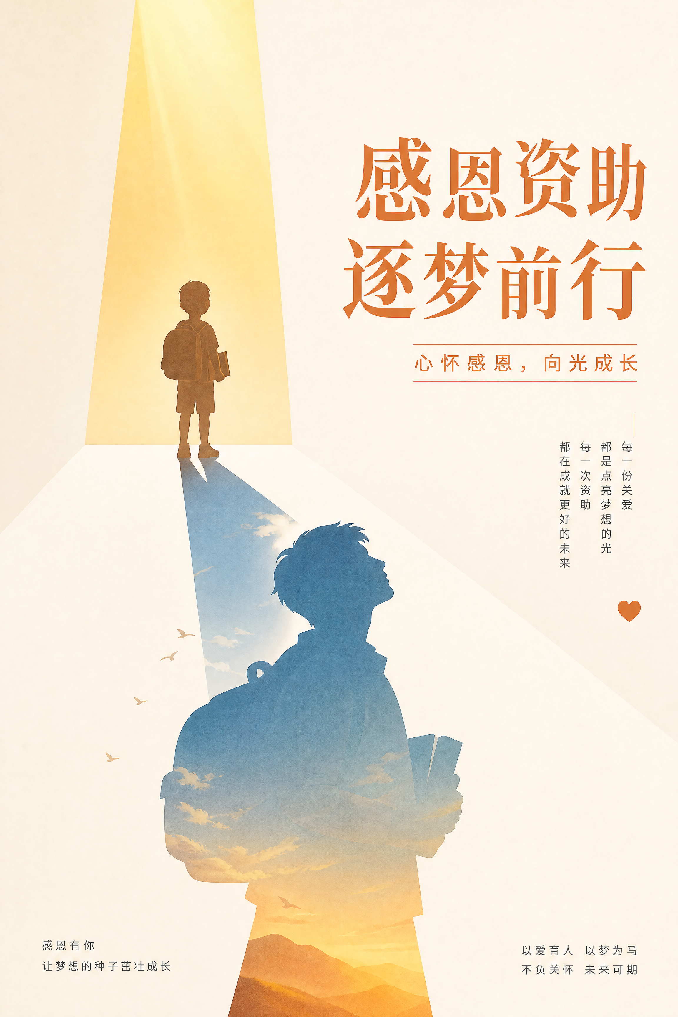 生成一张A3尺寸的感恩资助主题公益海报，参考参考图的创意设计风… - 图片创意预览