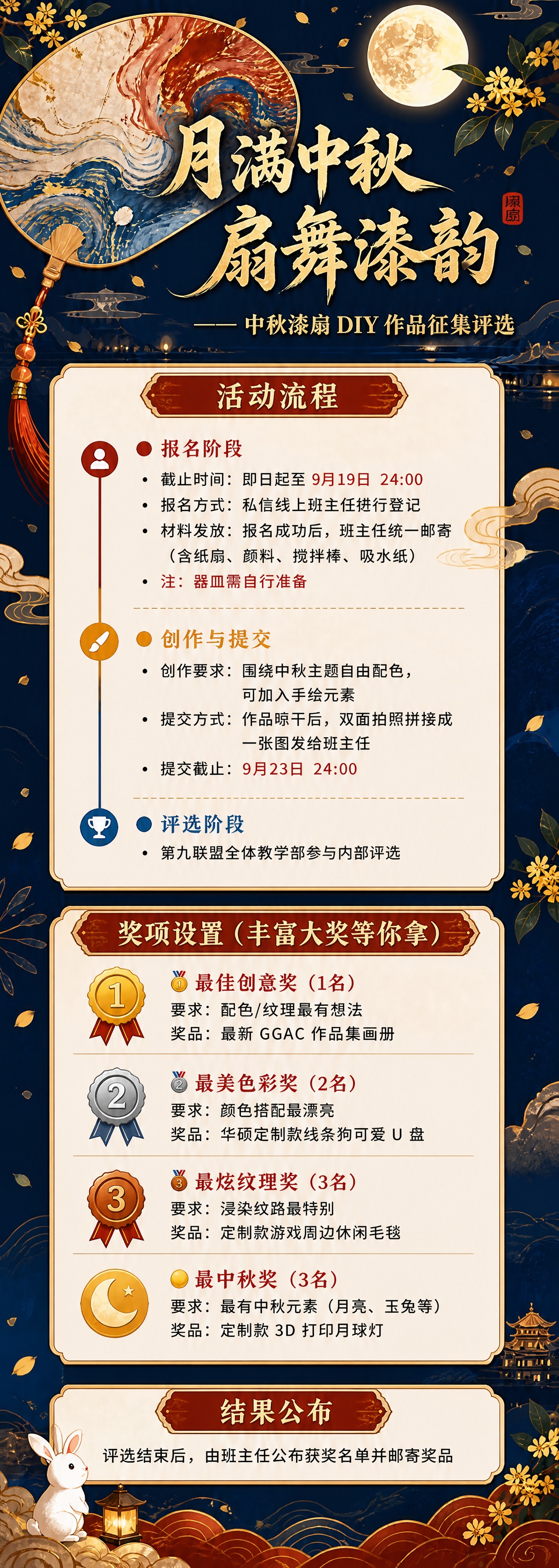 基于参考图重新生成竖版长海报，保留整体中国风中秋风格（深蓝+金… - 图片创意预览