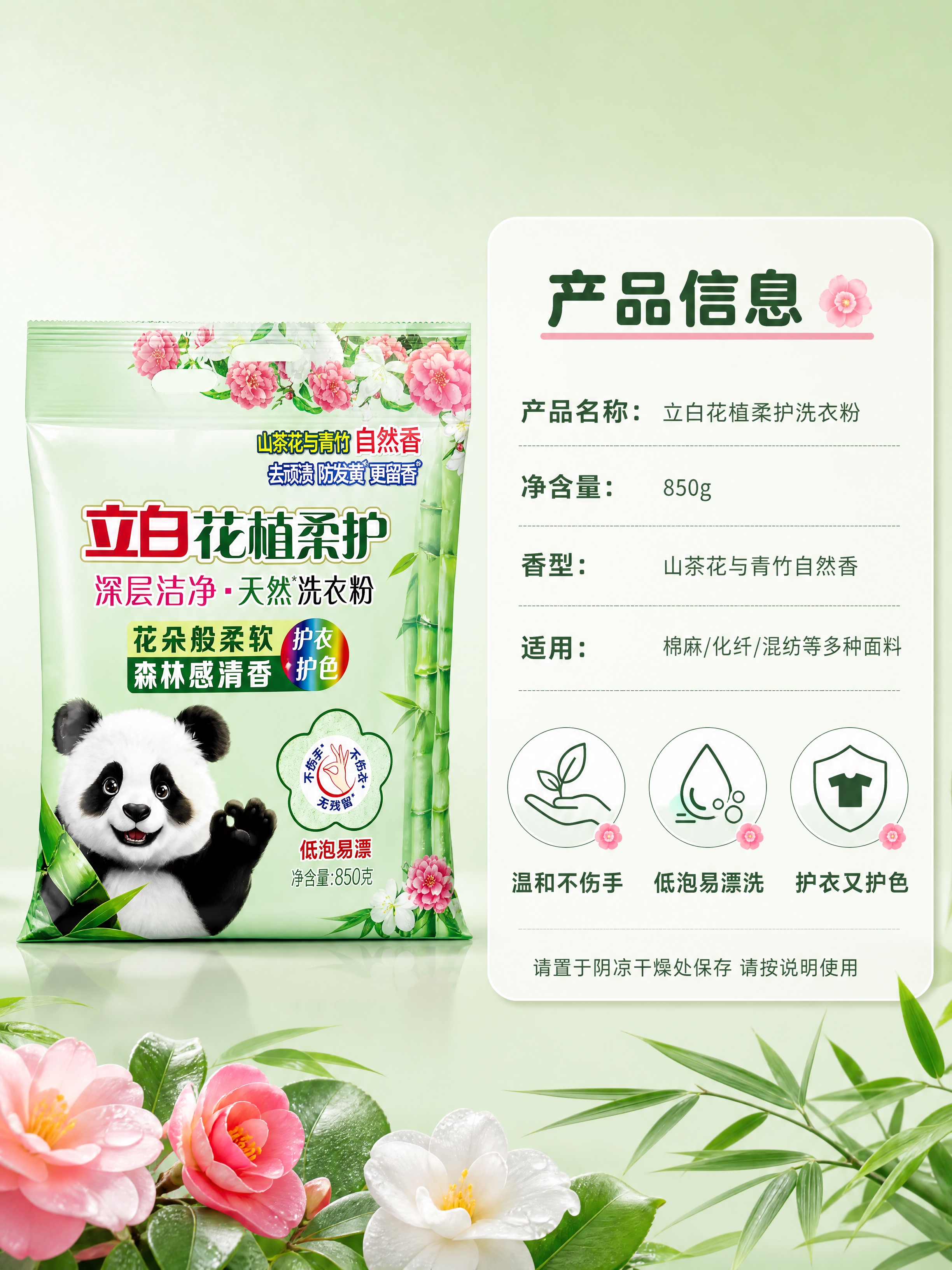 [商品] 使用【图1】立白花植柔护洗衣粉850g袋装；保留产品… - 图片创意预览