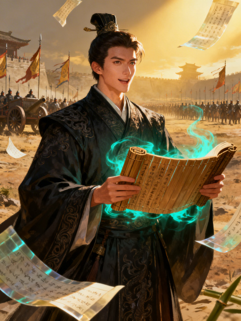 仪表雍容，言谈不凡的纸上谈兵的赵括，超古风主义美学，国风动漫写实厚涂，超高细节，气势恢宏，动态捕捉，电影级光影，新国风游戏CG，适当添加特效，玄侠史诗质感，运用意象预览效果