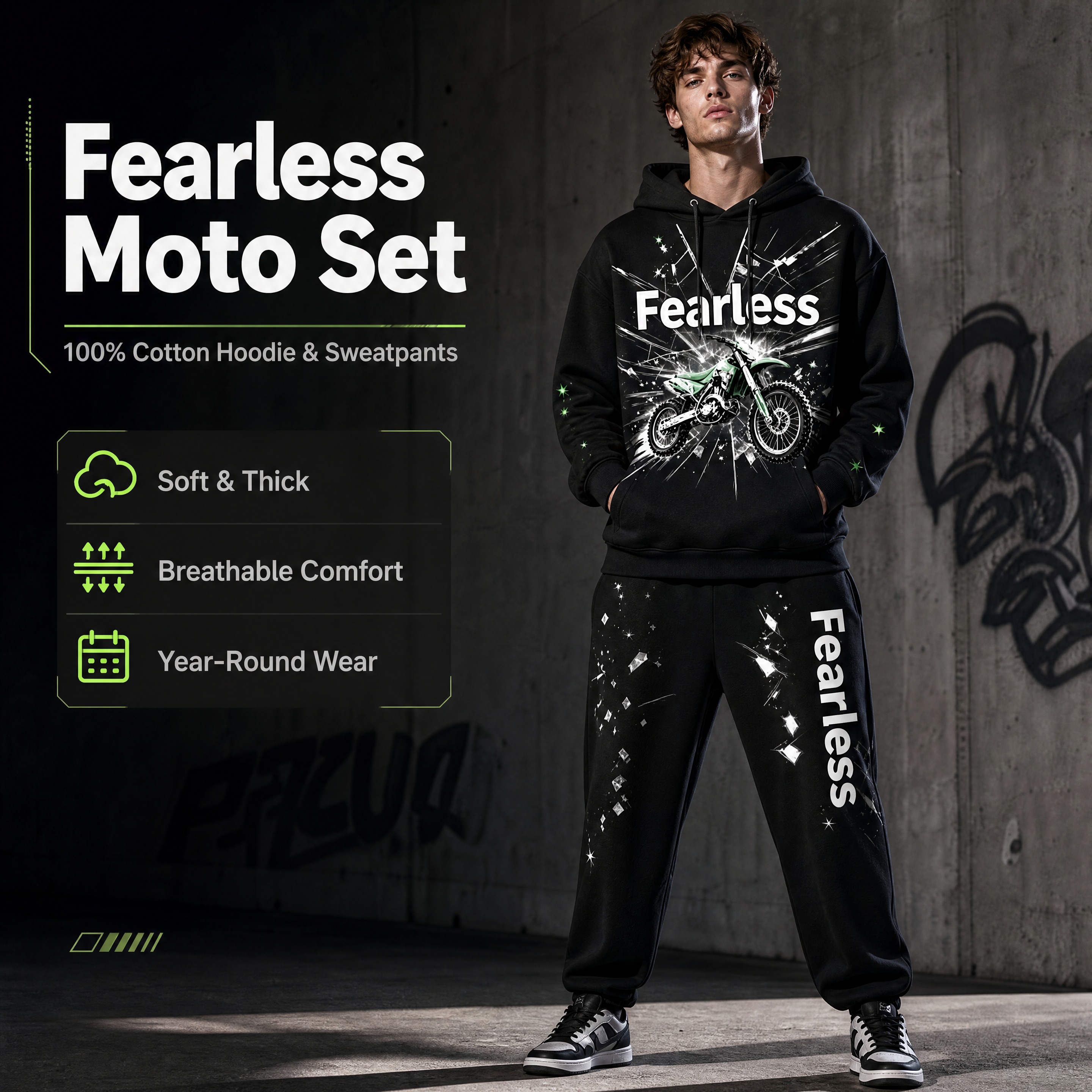 [商品] 使用【图1】黑色Fearless越野摩托印花连帽卫衣… - 图片创意预览
