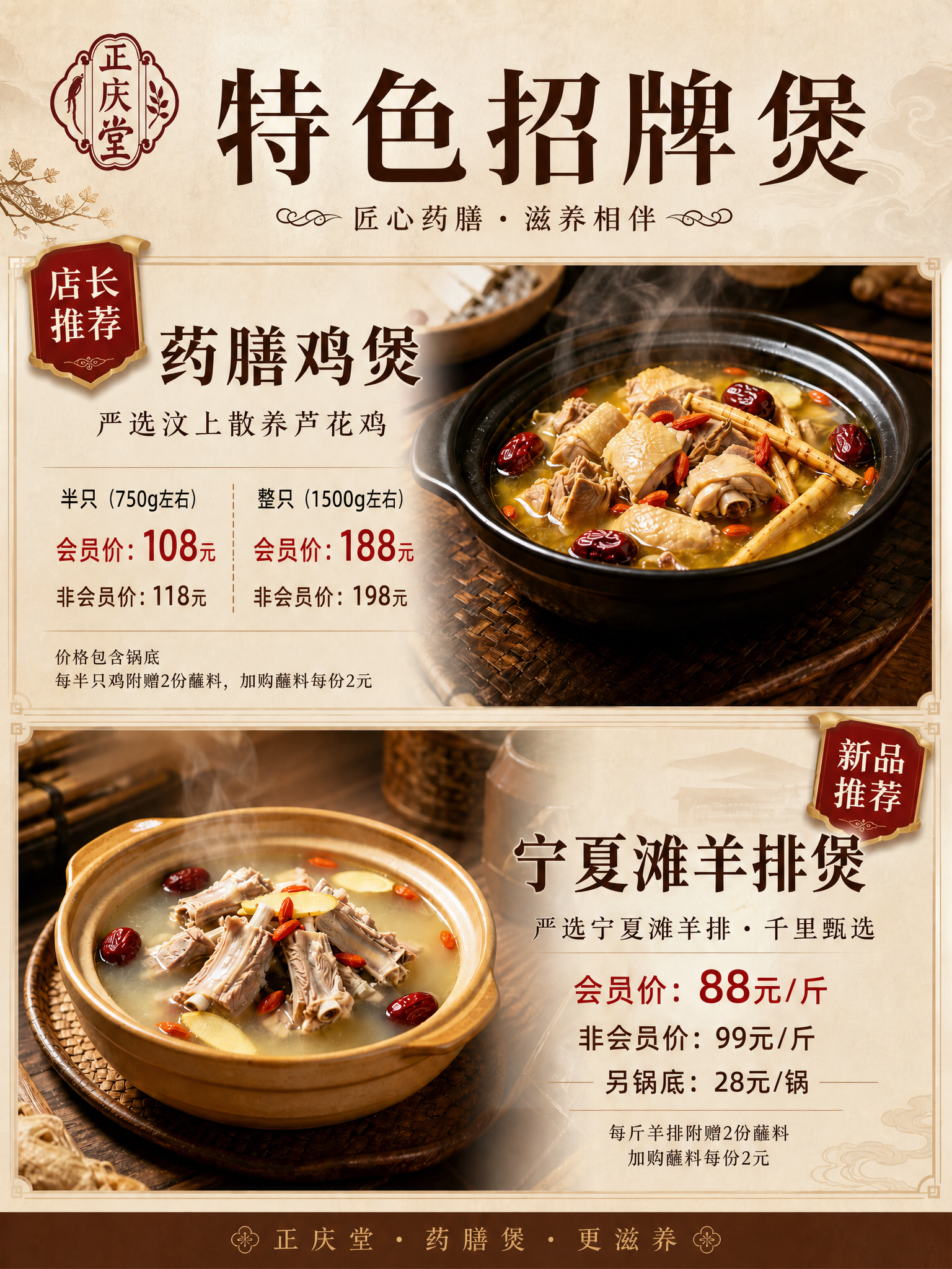 优化这张特色招牌煲海报的字体，全部换成端正大气的中式字体，去掉… - 图片创意预览