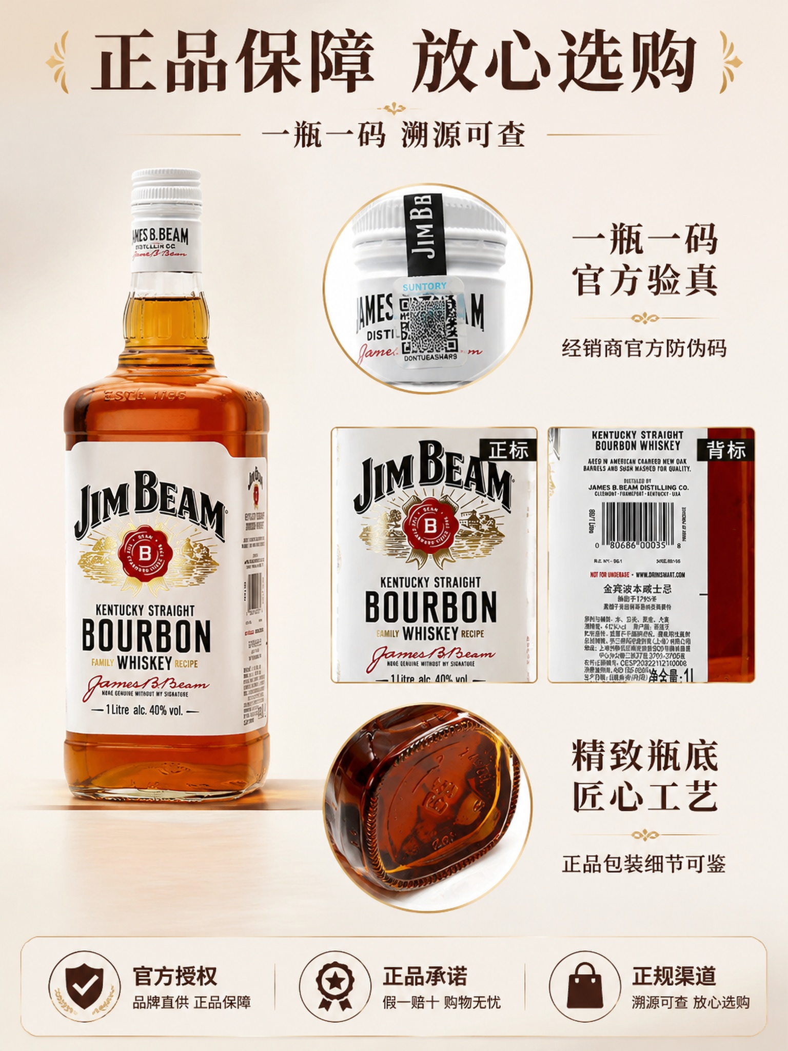 [第5张] 详情页正品保障页-金宾波本威士忌一瓶一码与包装细节… - 图片创意预览