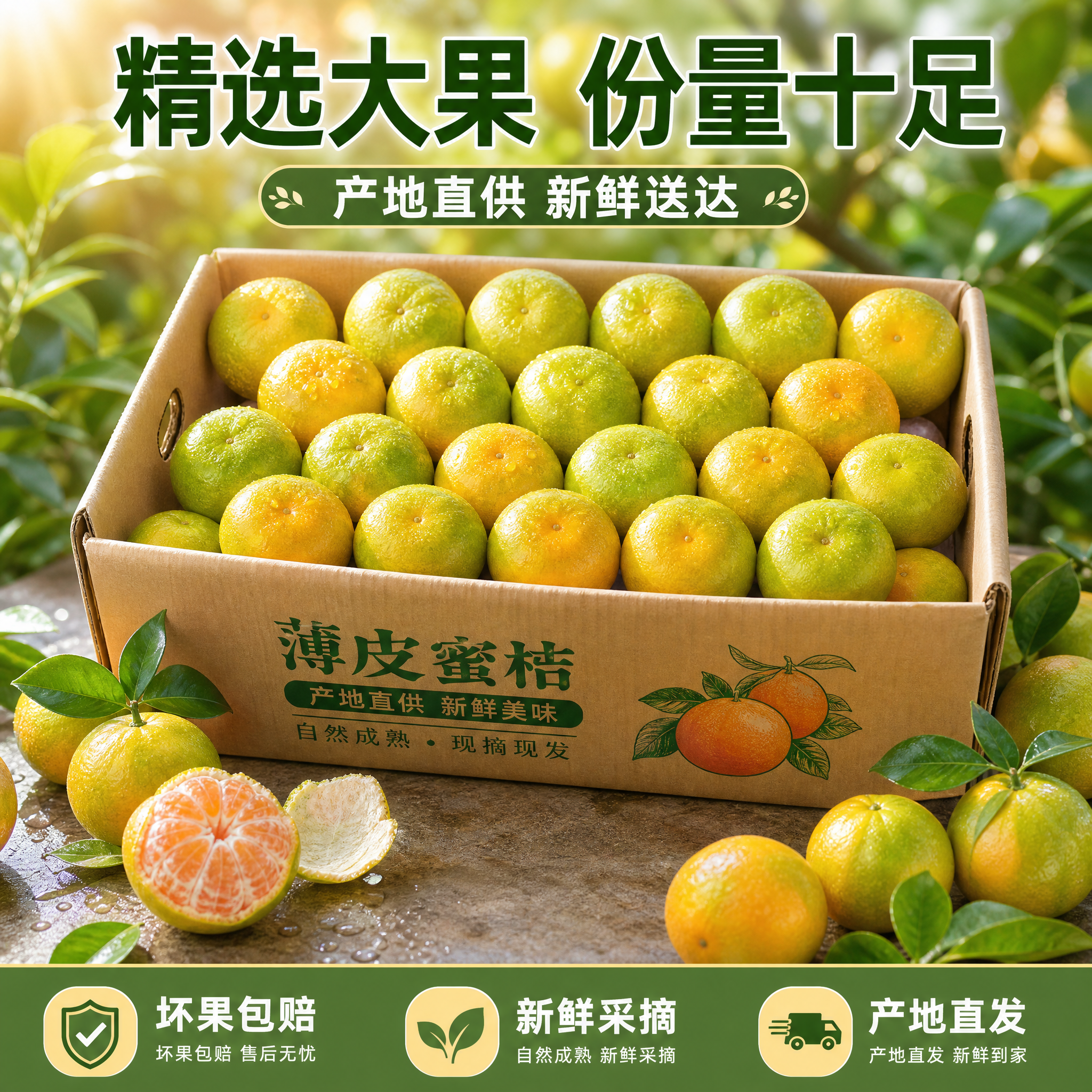 [主图-9] 规格份量展示图，展示整箱蜜桔的份量和包装。 [统… - 图片创意预览