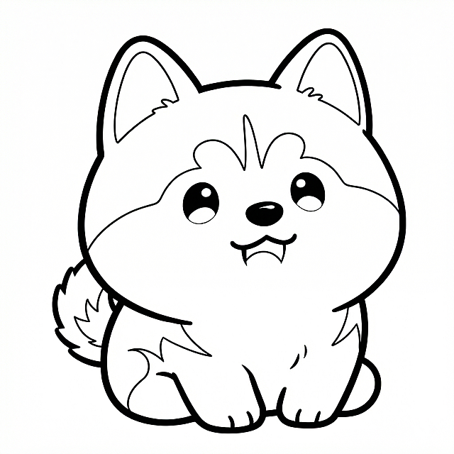 Q版哈士奇简笔画，线条简洁流畅，黑白线稿，仅勾勒轮廓，无色彩填充，风格简约可爱