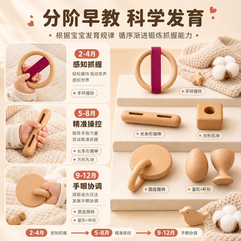 [商品] 使用【图1】中的5件原木早教玩具（手环摇铃、长条形握… - 图片创意预览