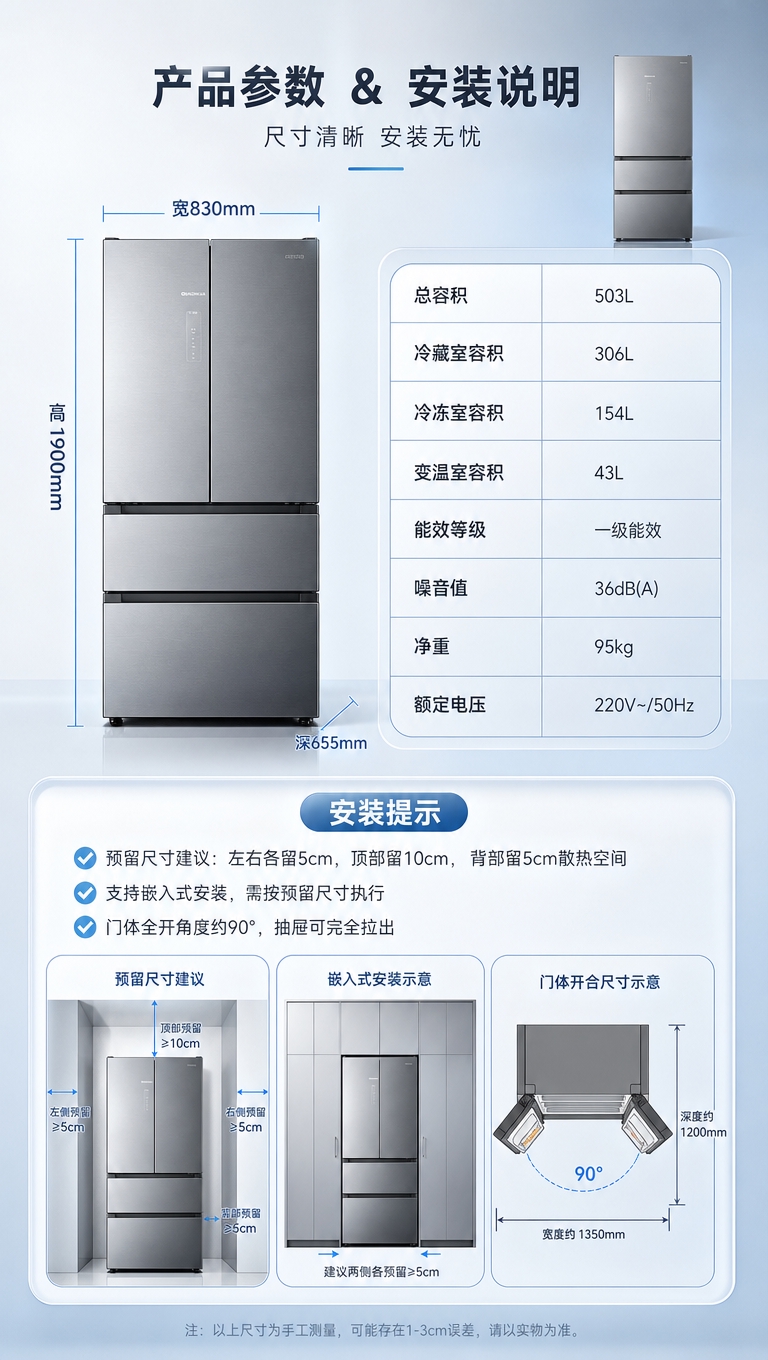 [商品] 使用【图1】风冷无霜变频多门冰箱；保留银灰色金属拉丝… - 图片创意预览