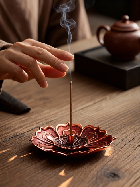 将图片二中的产品香插替换到图片一中那个香插，图片二中的香插要跟图片一中的图片场景融洽预览效果