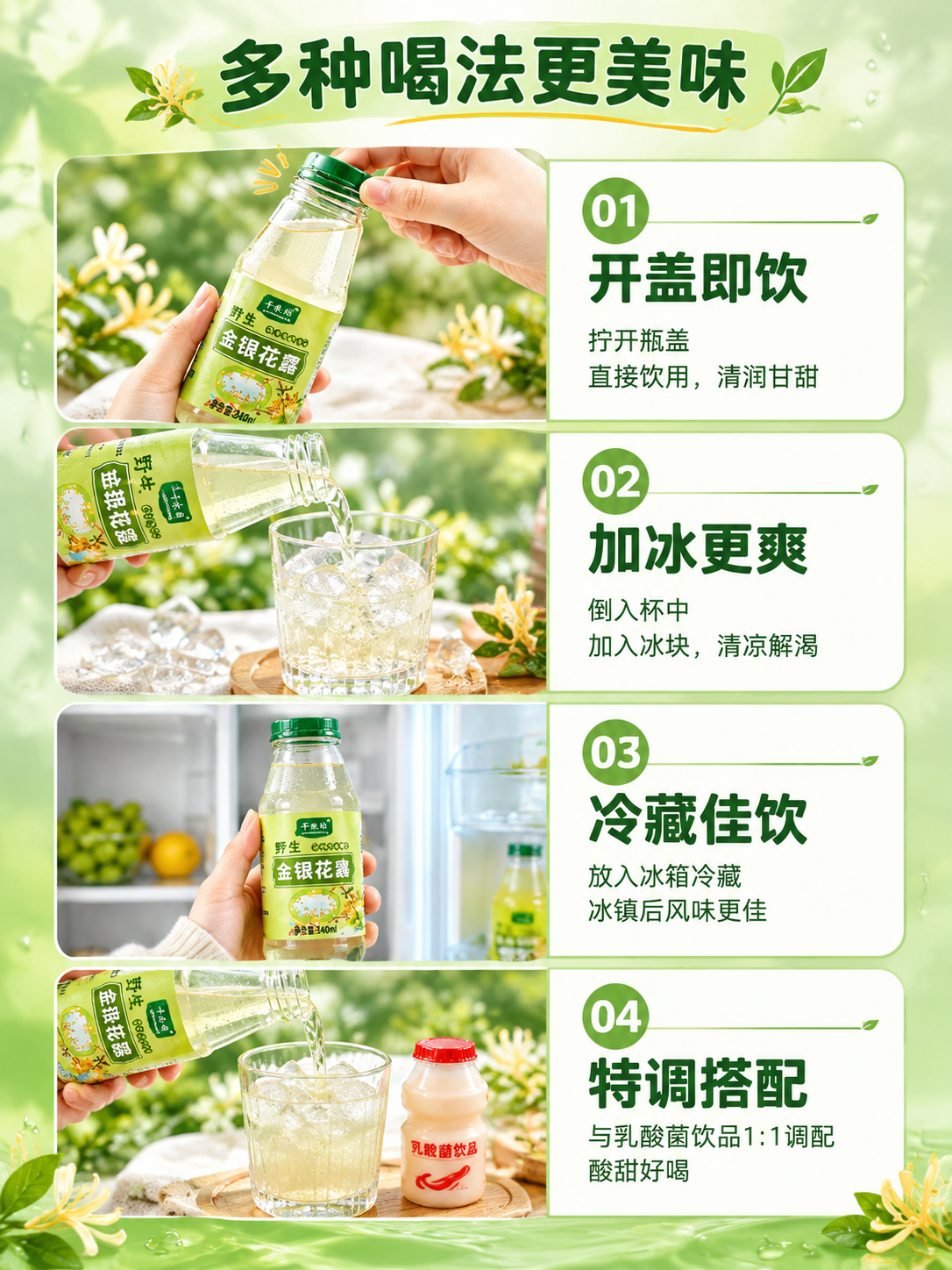 [商品] 使用野生型金银花露（绿盖绿标），参考【图7】喝法布局… - 图片创意预览