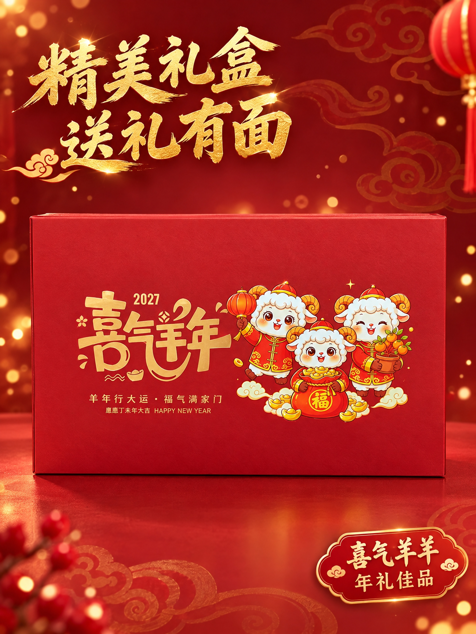 喜气羊羊礼盒单独展示详情页，淘宝详情页规格高清图。礼盒居中展示… - 图片创意预览