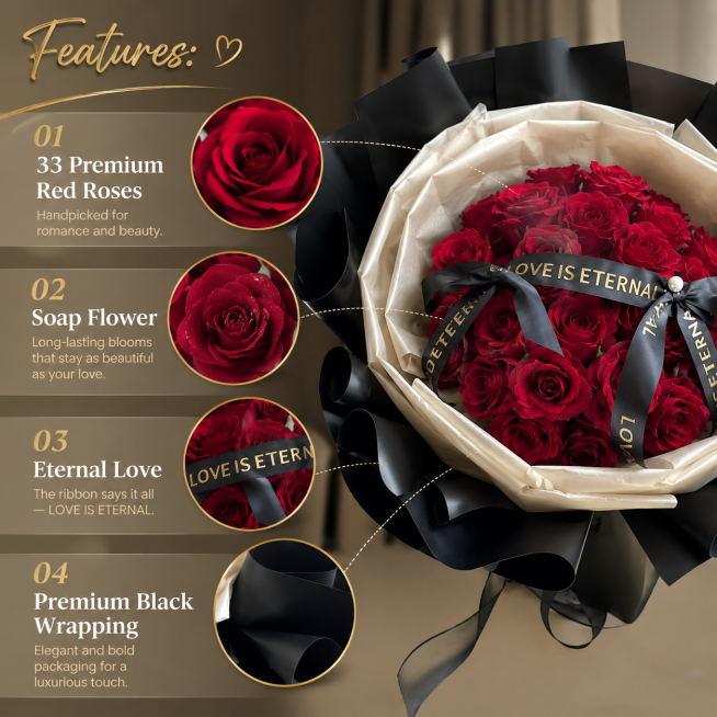 Product features image, 800X800, non-white background, highlight English text "Features: 33 Premium预览效果