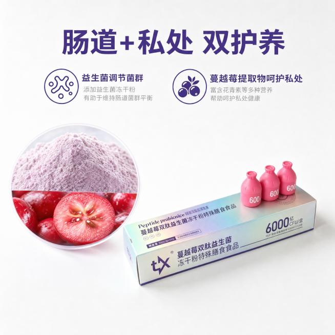 [主图-2] 核心成分卖点展示，突出双护养功效。[氛围风格] 专业成分展示风格，干净通透；[画质] 商业摄影质感、光线柔和通透、产品清晰真实、画面干净高级。[元素] 产品包装盒放置在画面偏右侧，左侧圆预览效果