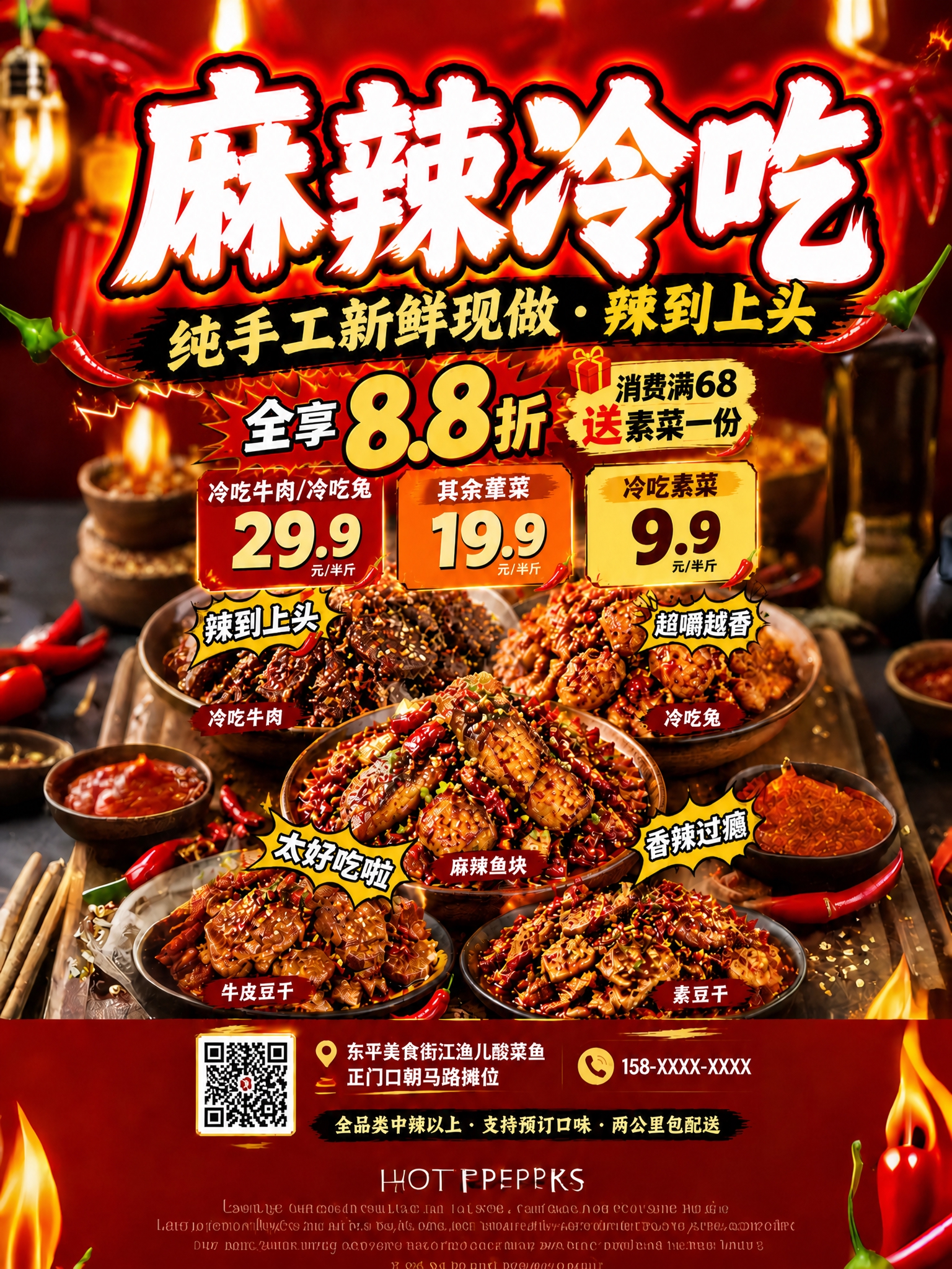 去掉画面顶部主标题中的"招牌"两个字，只保留"麻辣冷吃"四个大… - 图片创意预览