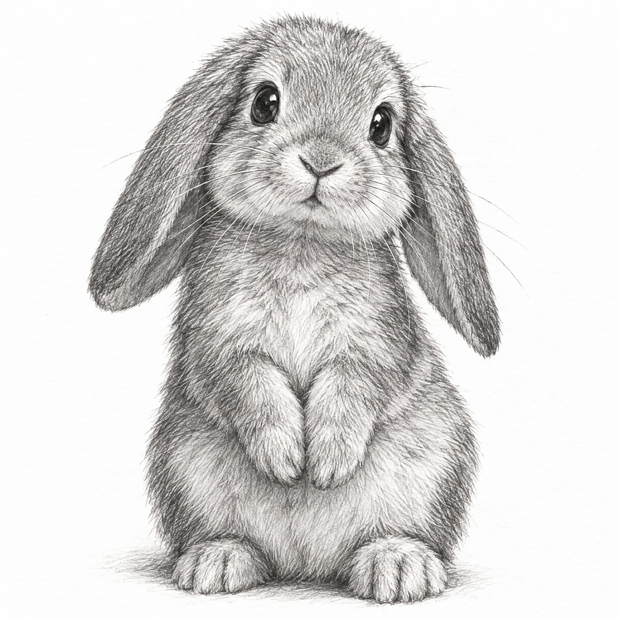 一只可爱的兔子素描画，铅笔手绘风格，细腻的线条勾勒出兔子的毛发… - 图片创意预览
