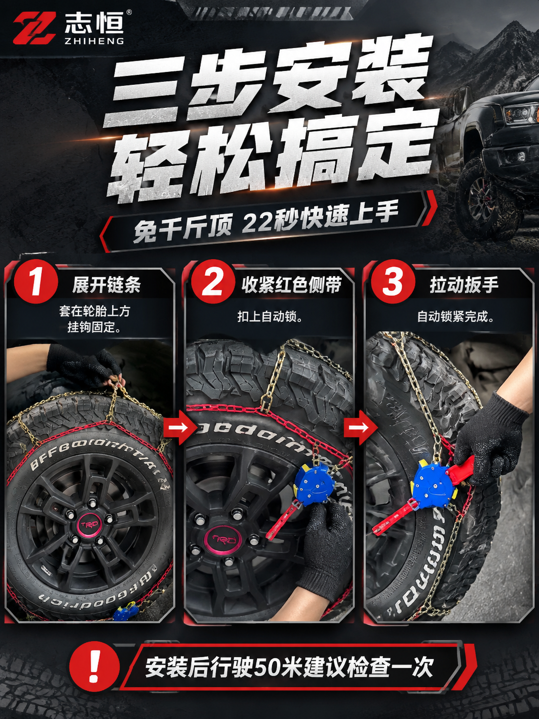 [详情页-5] 安装步骤 三步快速安装演示 [商品] 使用装车… - 图片创意预览