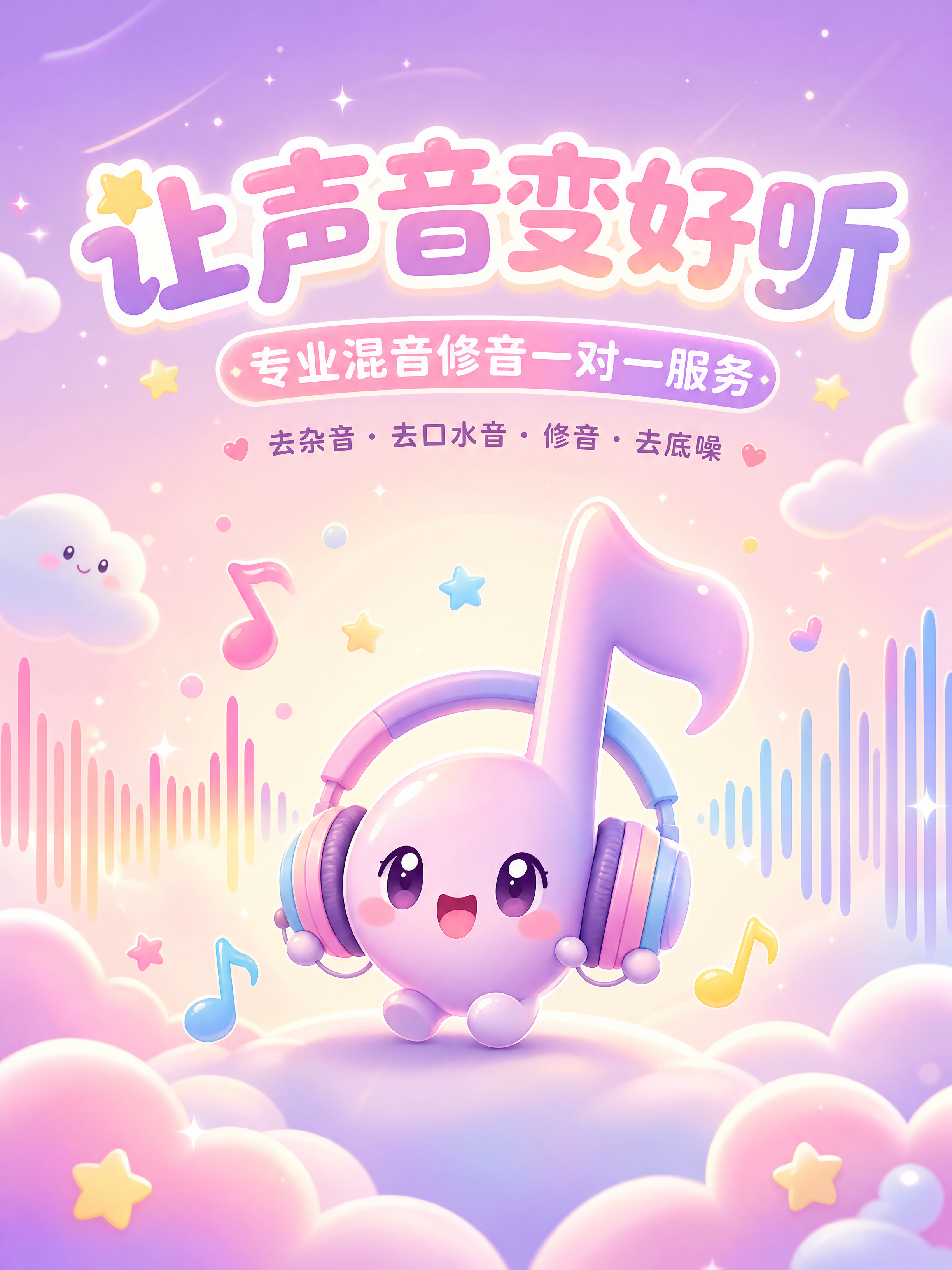 第1张 混音修音服务详情页头图主视觉海报。卡通可爱风格，马卡龙… - 图片创意预览