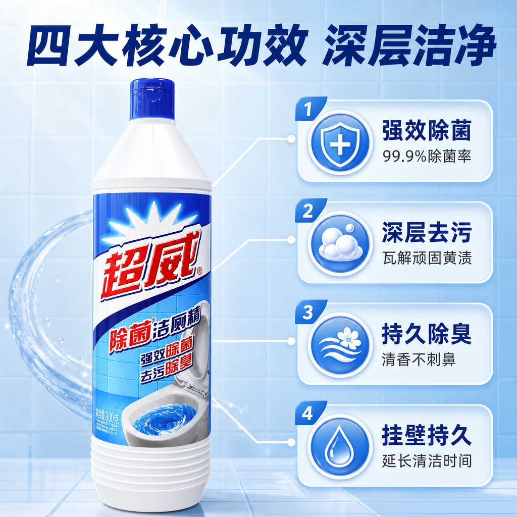[商品] 使用【图1】超威除菌洁厕精900g；保留白色瓶身、蓝… - 图片创意预览