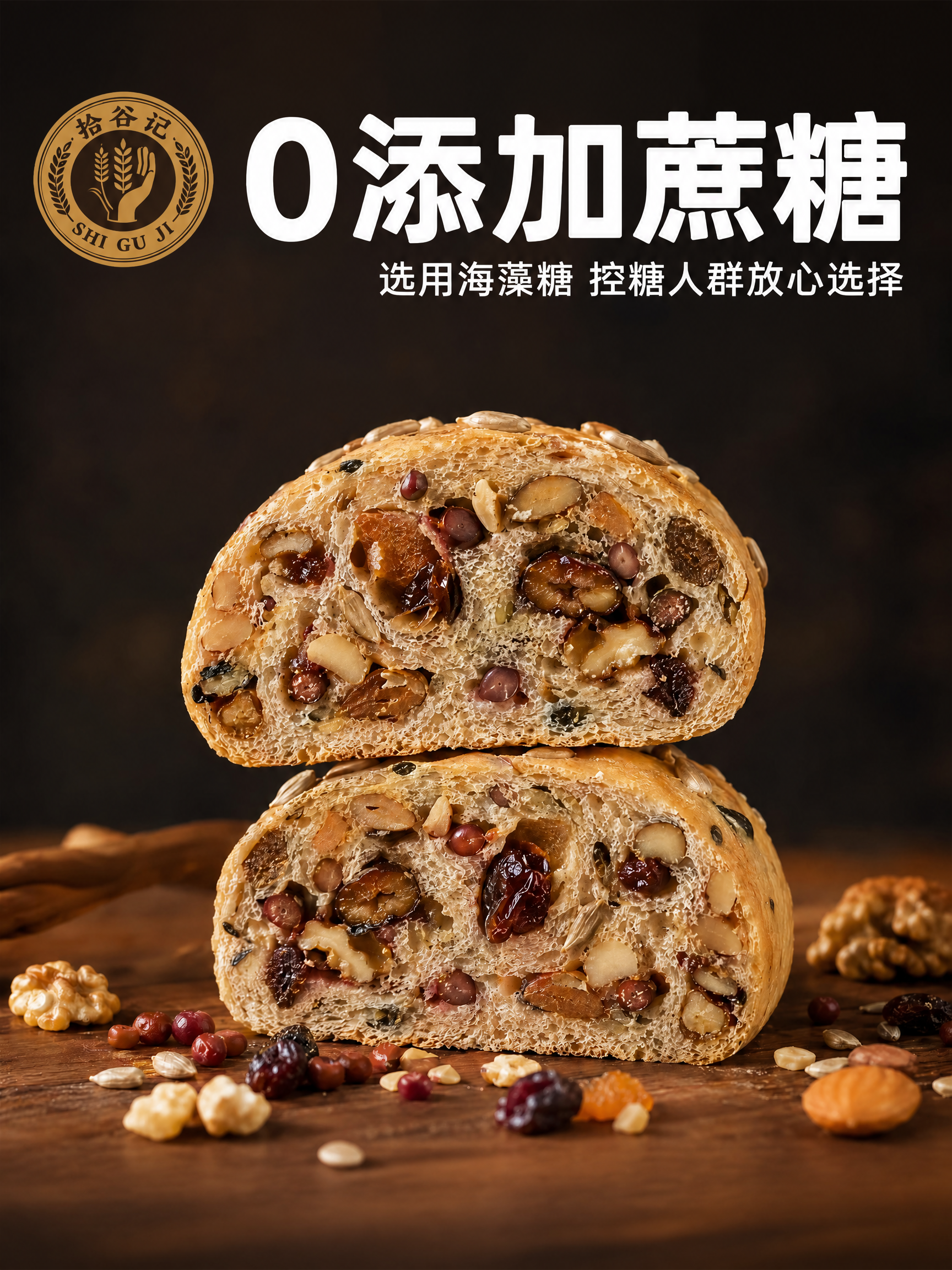 将这张全麦坚果欧包电商主图调整为3:4竖版比例。保留原图中的所… - 图片创意预览