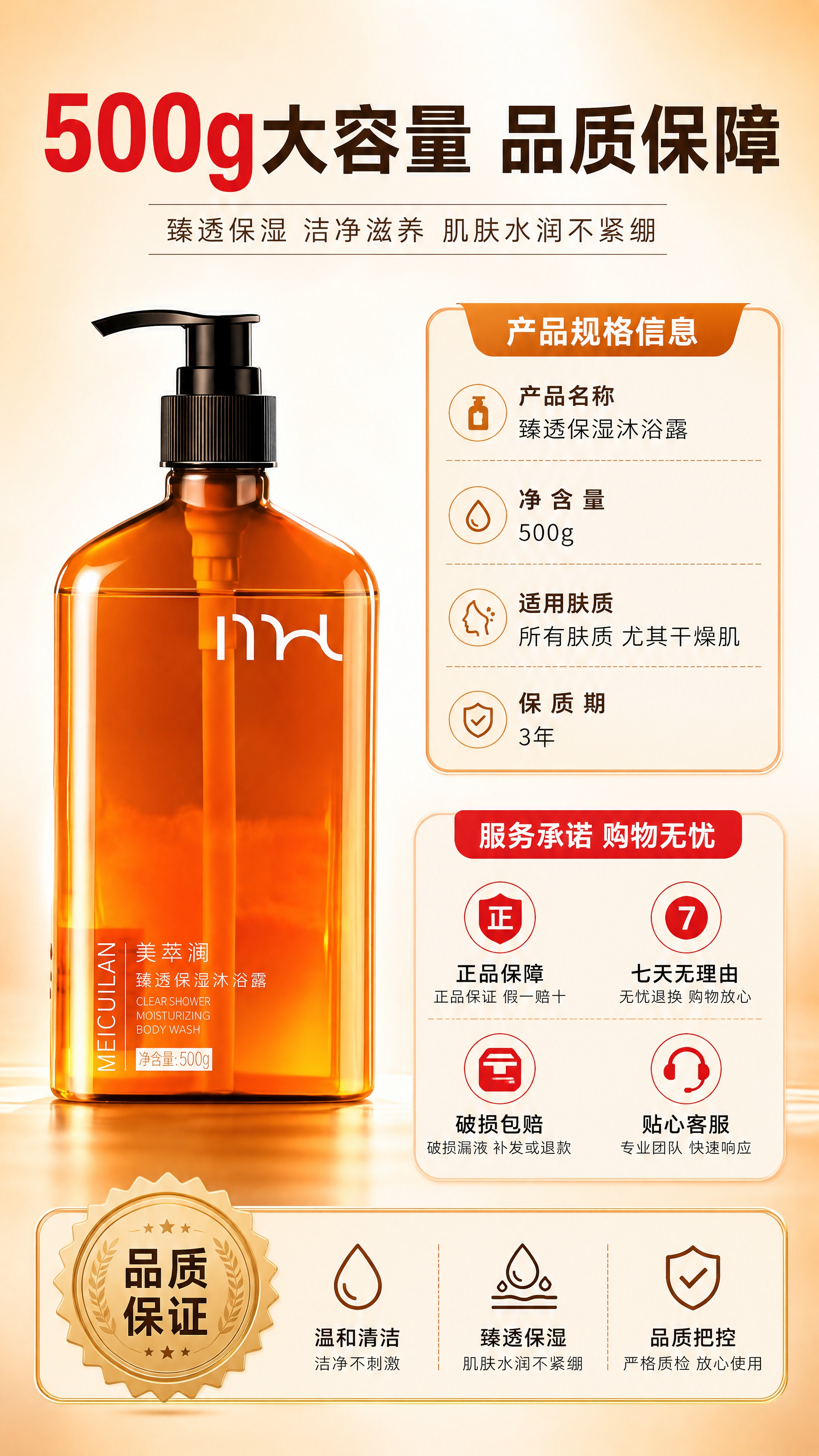 [商品] 使用【图1】美萃澜臻透保湿沐浴露；保留琥珀橙透明瓶身… - 图片创意预览