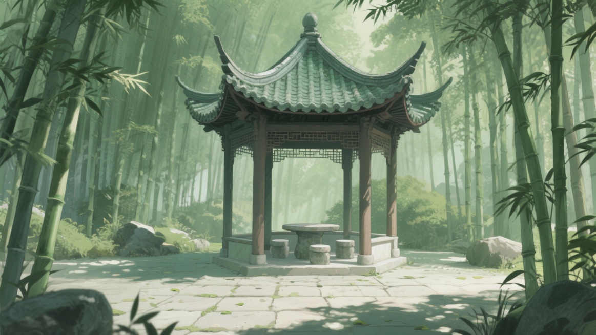 古风，绿色，竹林，亭子，不要人，二次元，细节丰富，生成2张预览效果