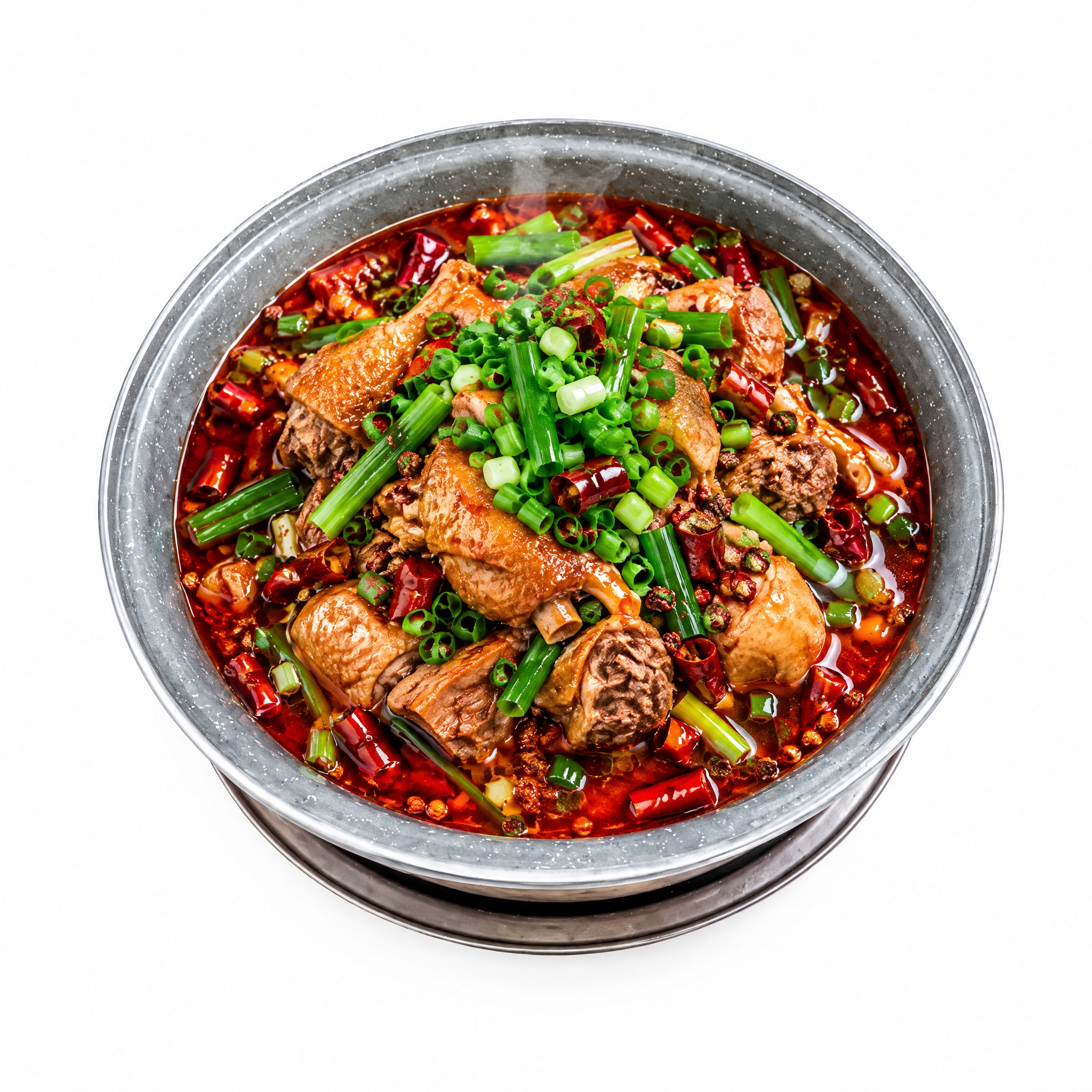 参照输入图的商品素材风格，生成一张一锅葱香鸭肉煲的商品素材图：… - 图片创意预览