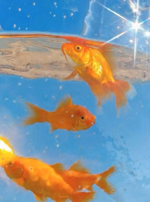 金鱼在水中自然游动，水波轻轻晃动，星光闪烁，整体画面自然流畅动态，不增加任何文字预览效果