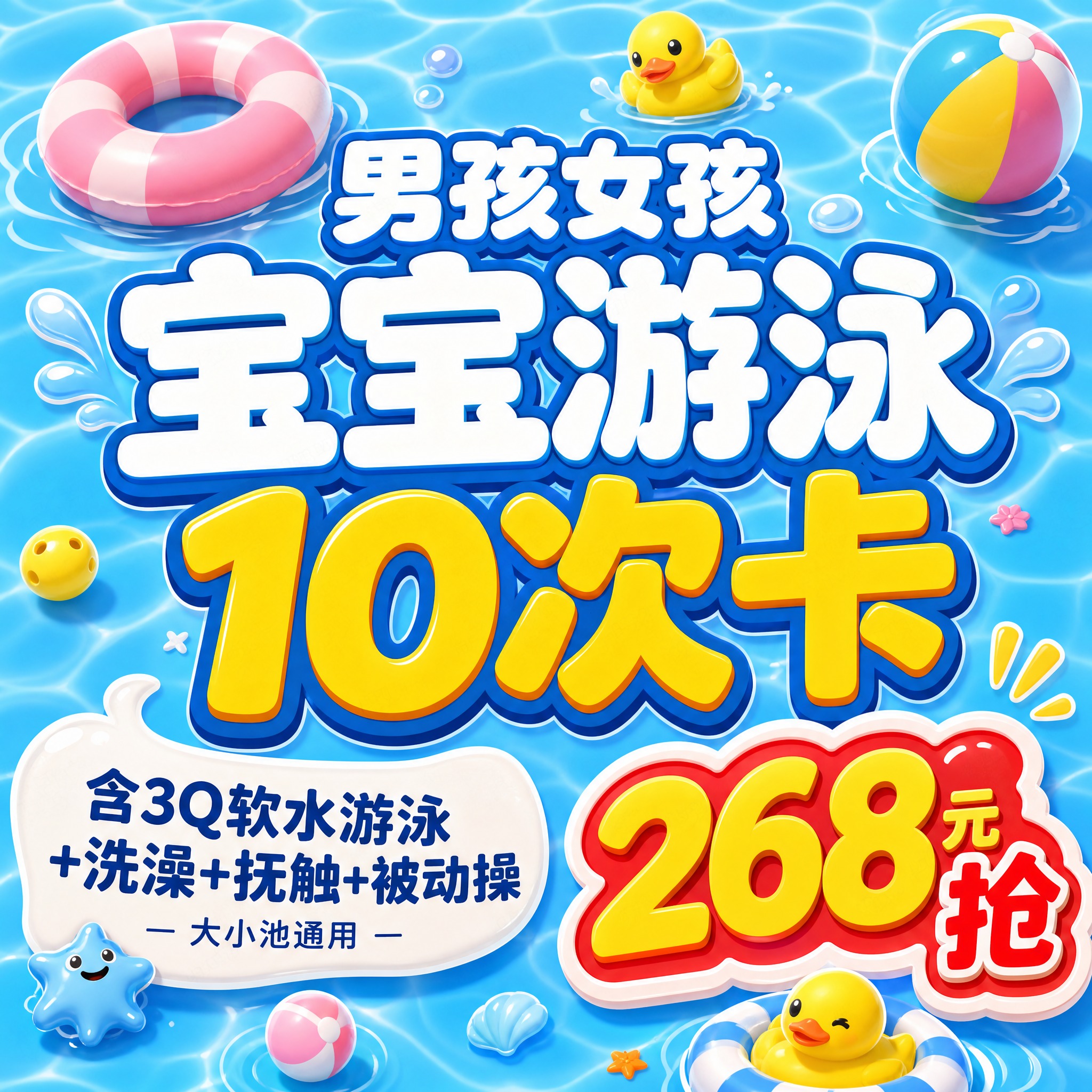 [主图-1] 服务主题与场景吸睛首图。宝宝游泳10次体验卡活动… - 图片创意预览