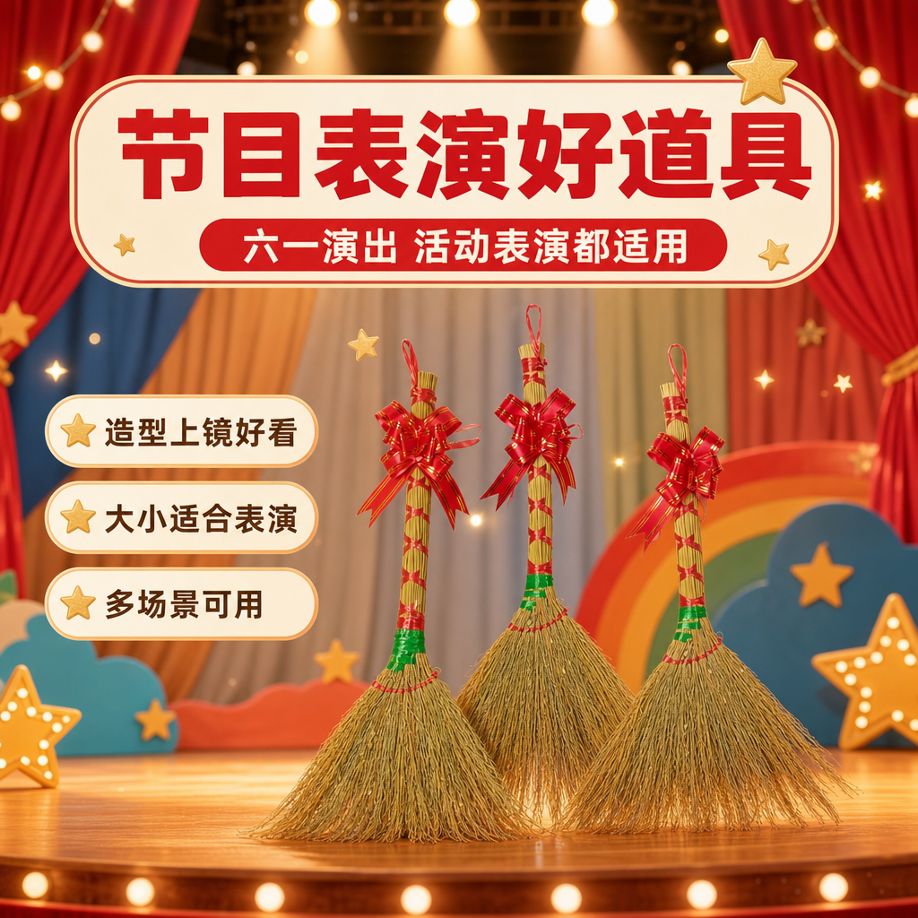 [商品] 使用【图5】三支小扫把斜款捆红绳；保留每支扫把的造型… - 图片创意预览