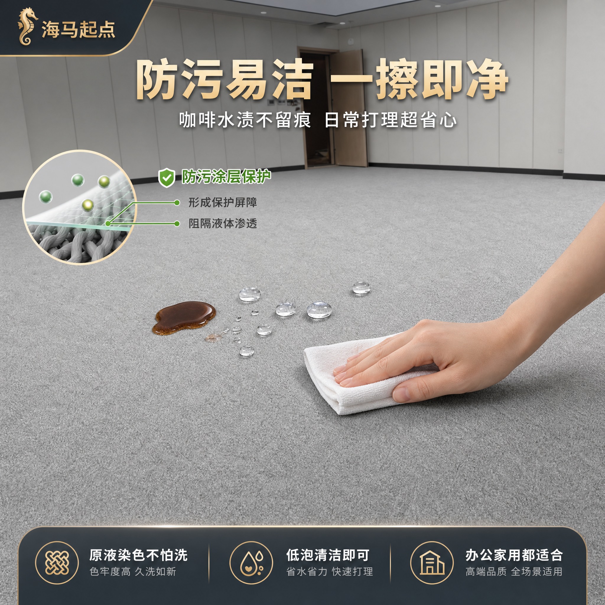 [功能图-防污] 防污易清洁性能展示，高端商用地毯。 [统一基… - 图片创意预览