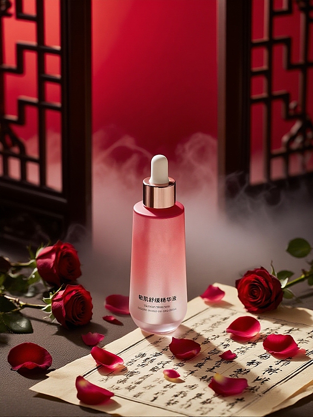 中式古典美感，水墨风设计，唯美国潮风，红色玫瑰点缀，尽显优雅。