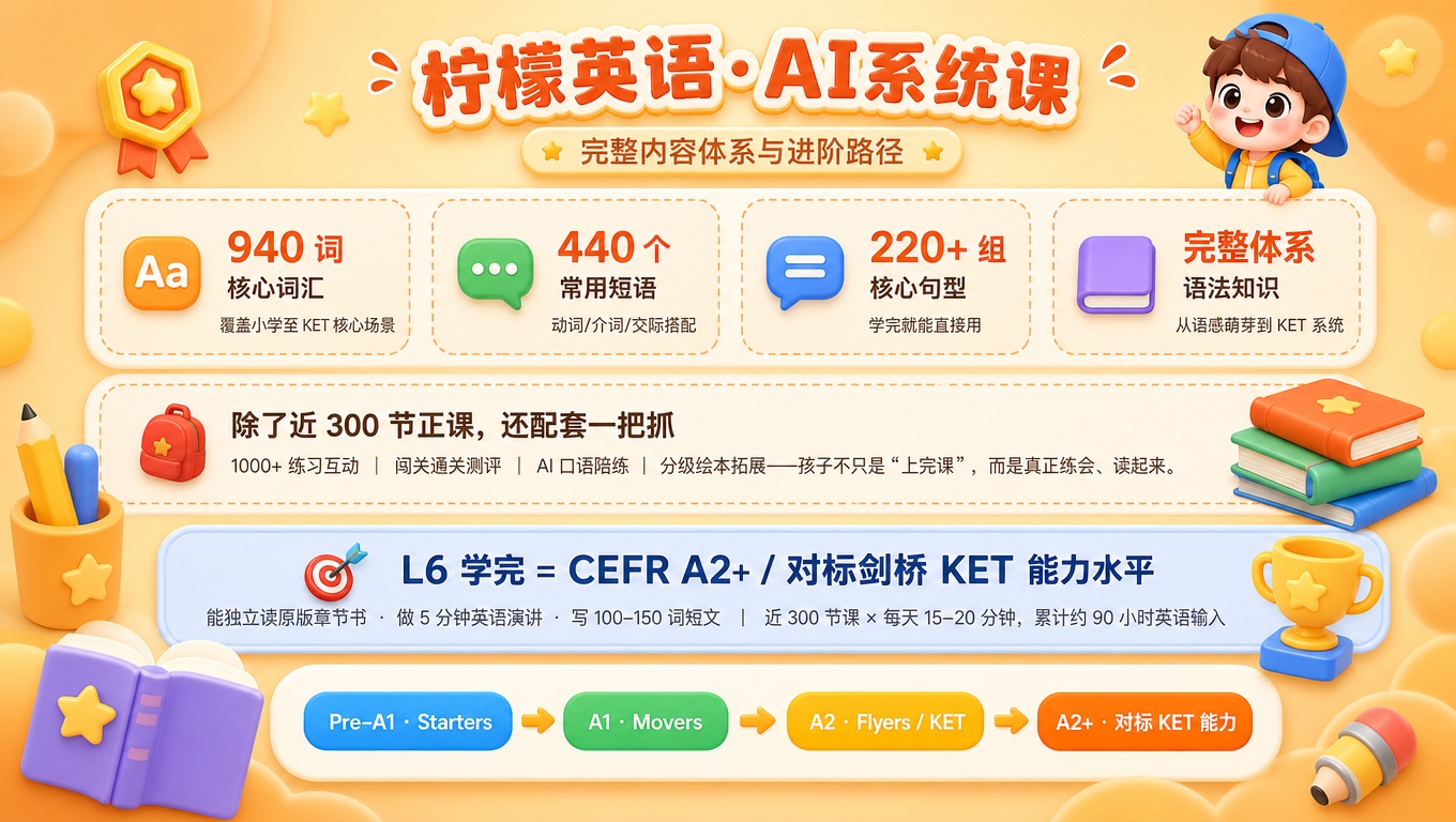 [商品] 教育服务类：柠檬英语AI系统课，对标剑桥KET少儿英… - 图片创意预览
