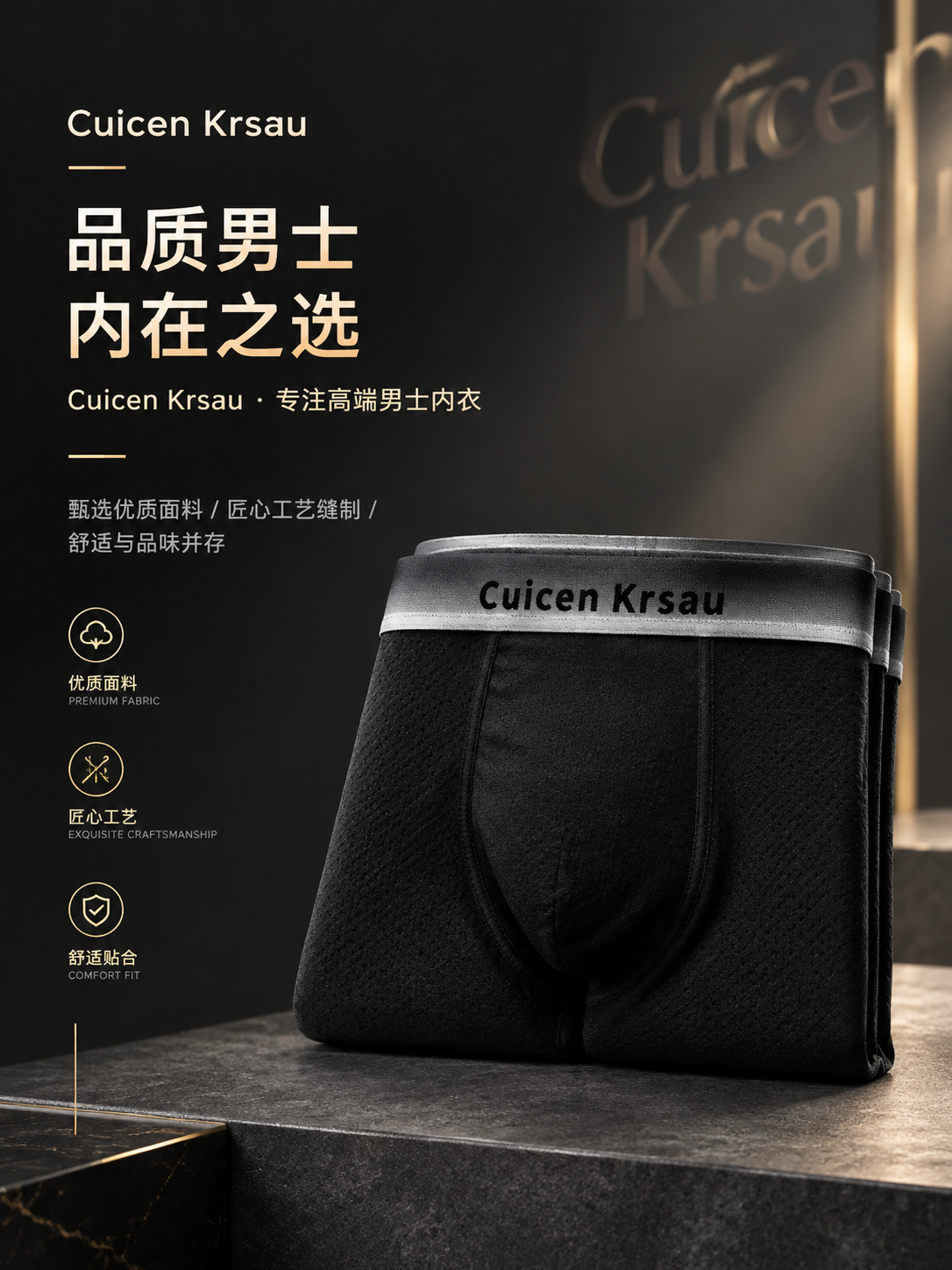 [商品] 使用【图1】黑色款Cuicen Krsau男士平角内… - 图片创意预览