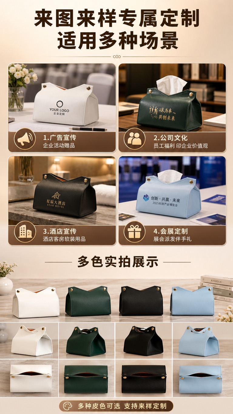 [商品] 使用【图1】白色PU皮革纸巾盒为基础，展示不同颜色皮… - 图片创意预览