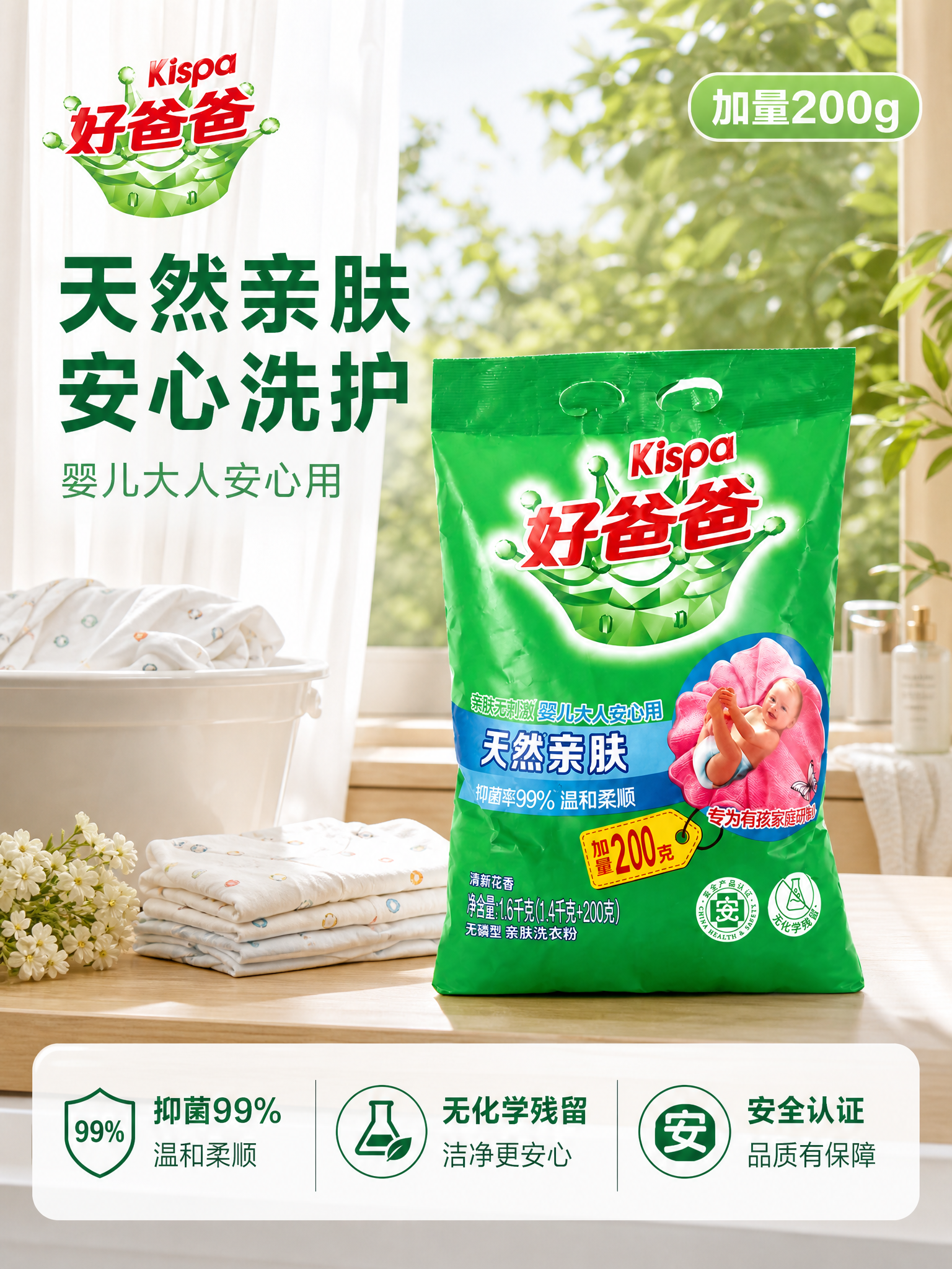 [主图-1] 好爸爸天然亲肤洗衣粉洁净家居首图。 [氛围风格]… - 图片创意预览