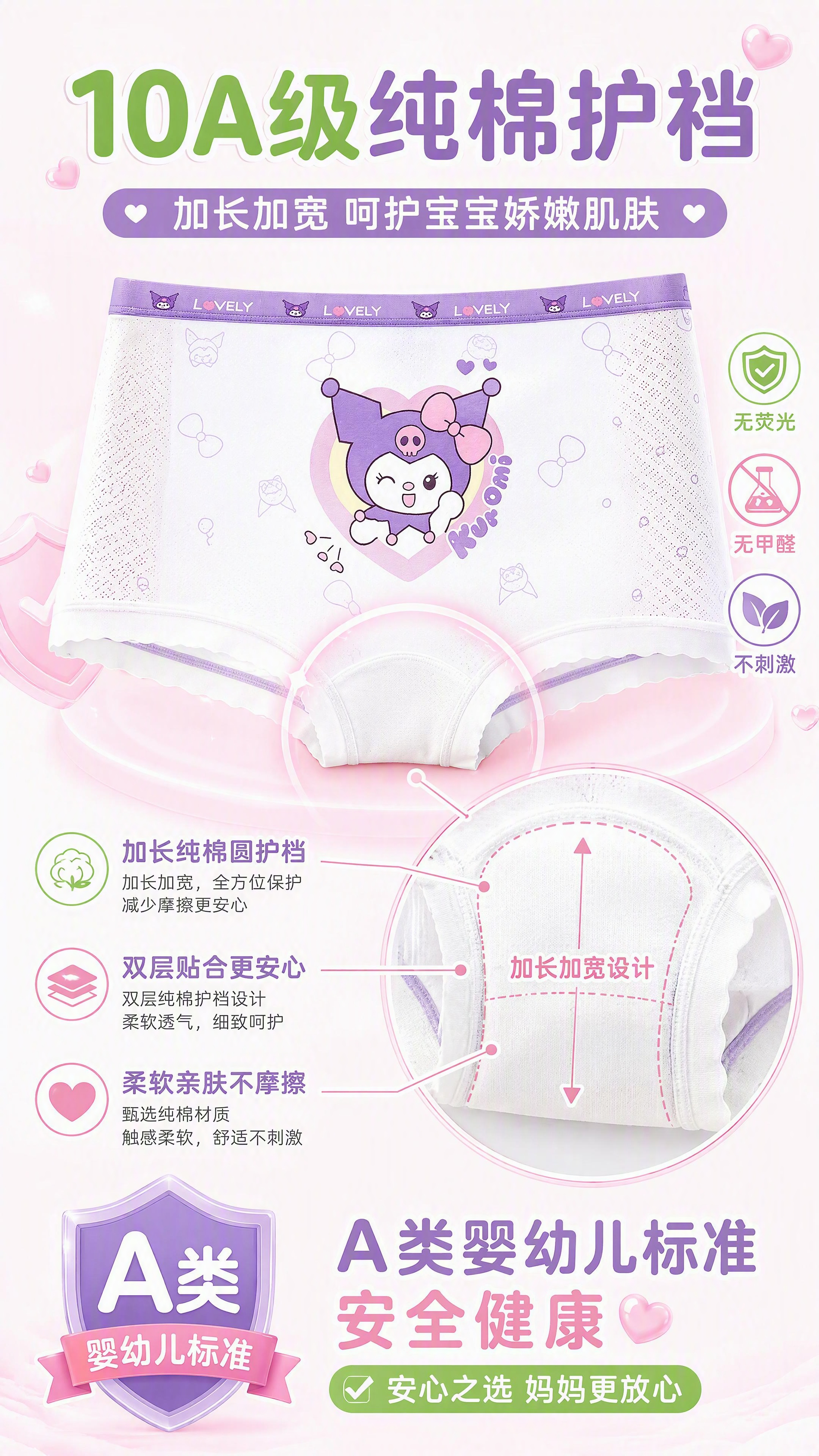 [第4张] 女童冰丝网孔内裤护裆卖点页，10A级加长纯棉圆护裆… - 图片创意预览