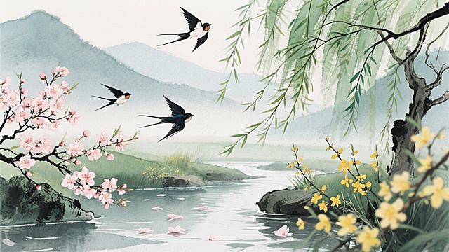 生成一副代表春天的水墨画