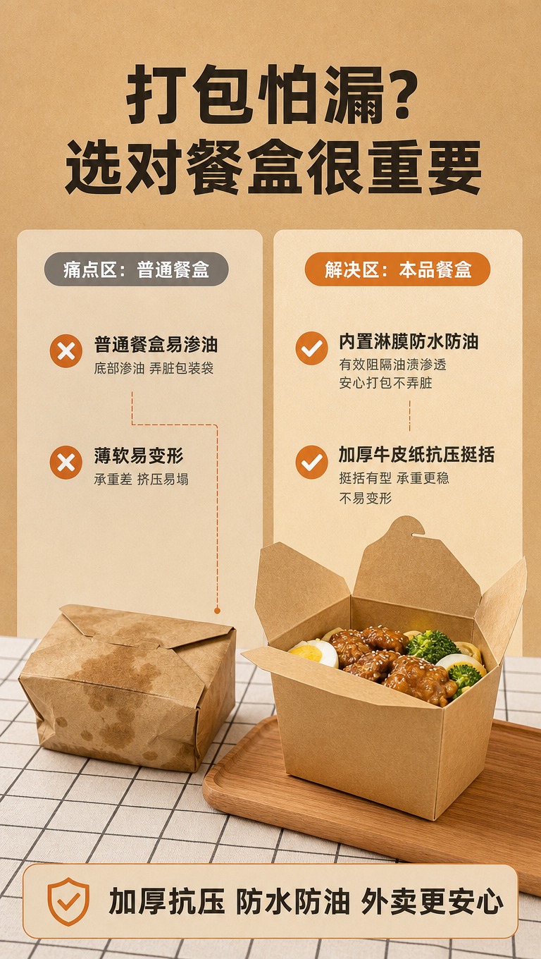 [商品] 使用【图1】牛皮纸餐盒（四舌片翻盖式外卖打包盒）；保… - 图片创意预览