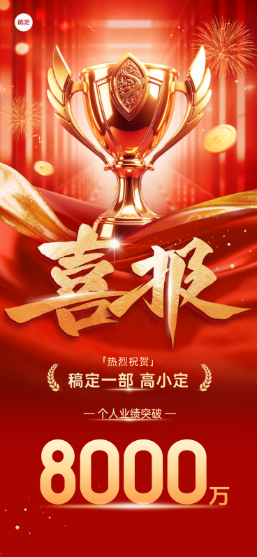 企业销售业绩喜报表彰大字风喜庆感全屏竖版海报预览效果