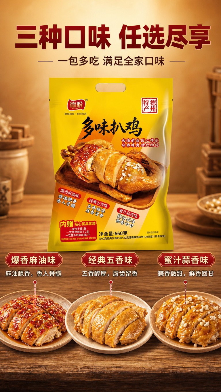 [商品] 使用【图1】德盼多味扒鸡黄色包装袋；保留包装袋所有结… - 图片创意预览