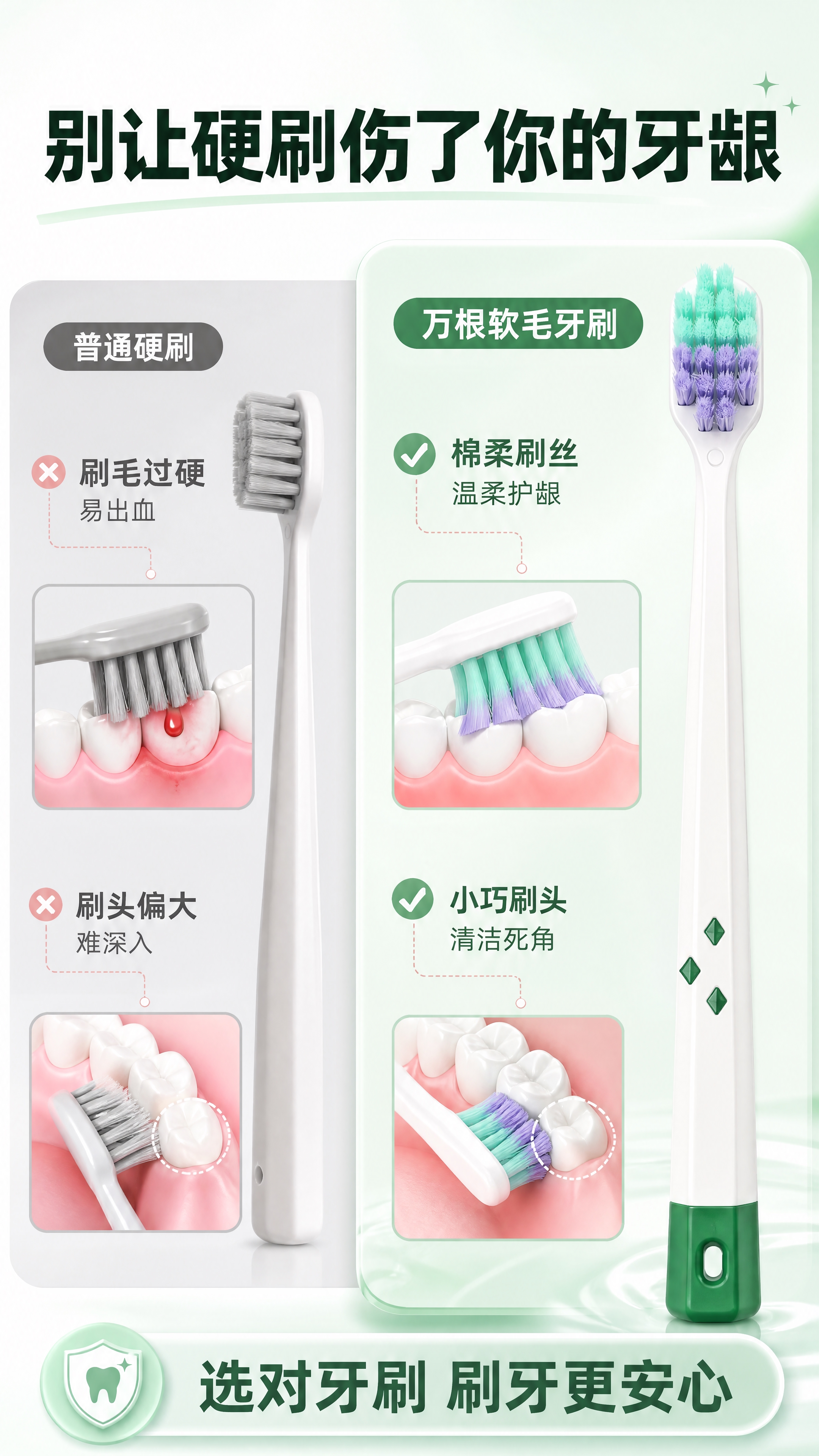 [商品] 使用【图2】绿色款牙刷特写；保留白刷柄、绿色底部与菱… - 图片创意预览