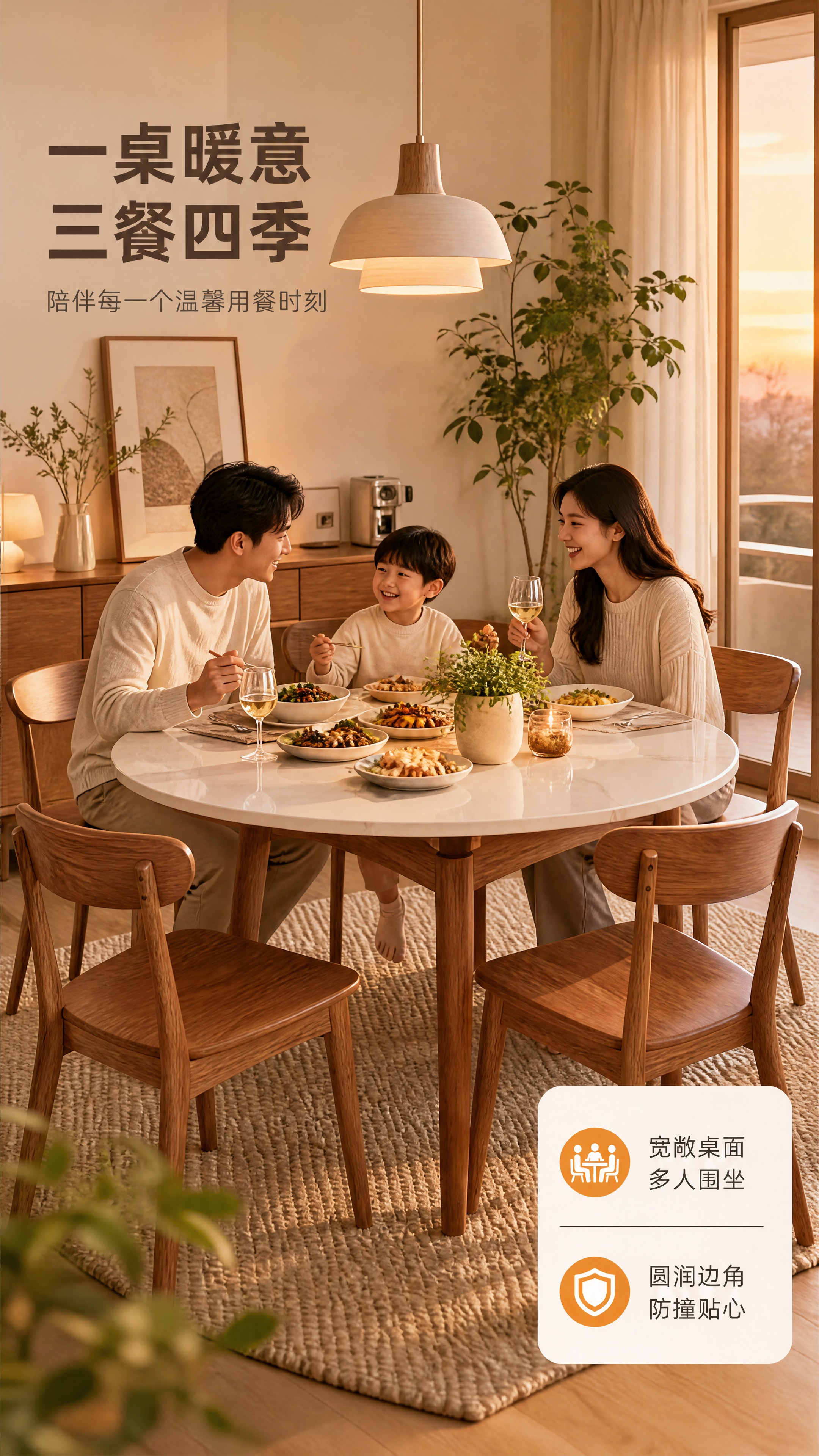 [商品] 使用【图2】圆形白蜡木亮光岩板餐桌+【图1】白蜡木餐… - 图片创意预览